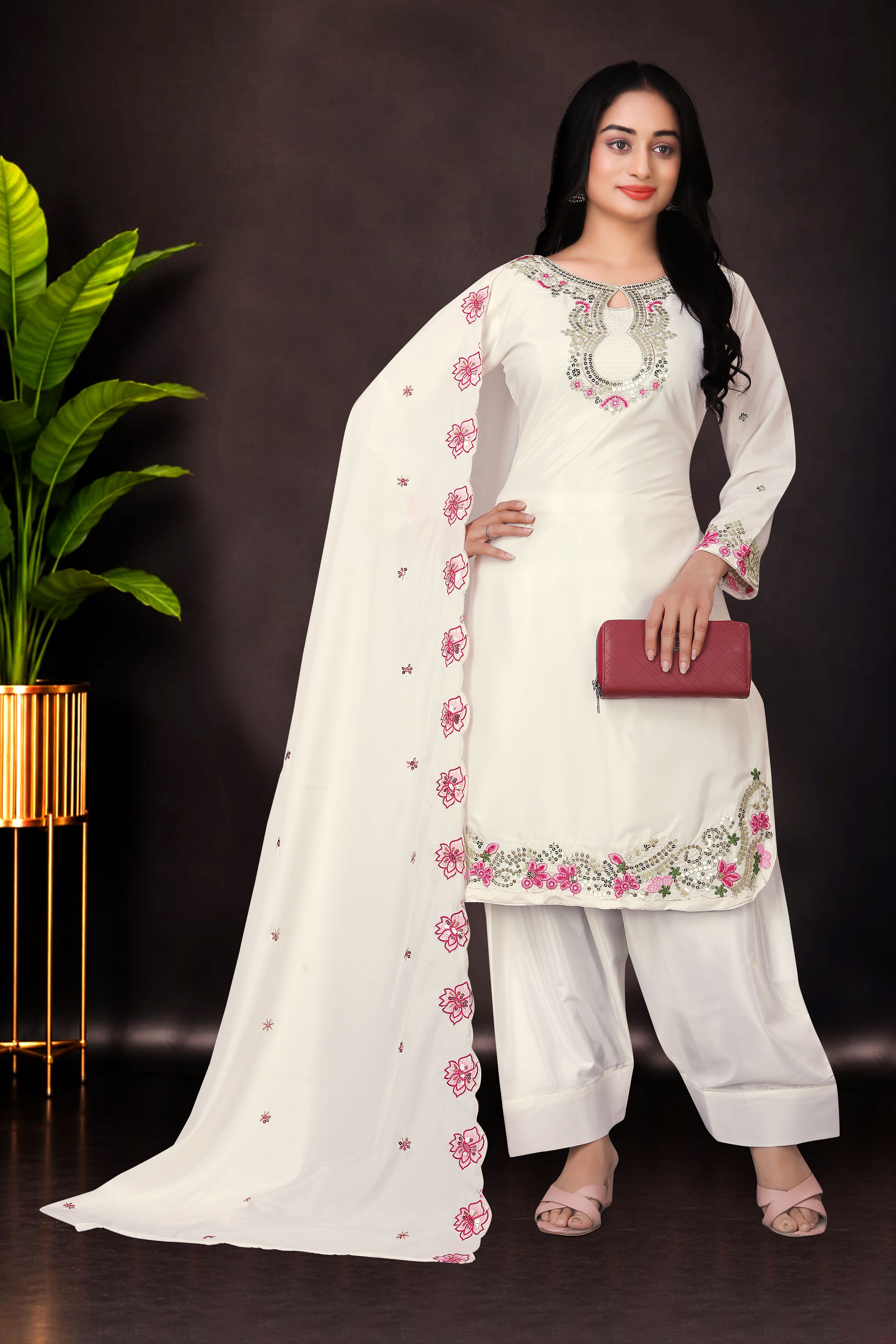 Embellished Kurta, Palazzo & Dupatta Set-image-7