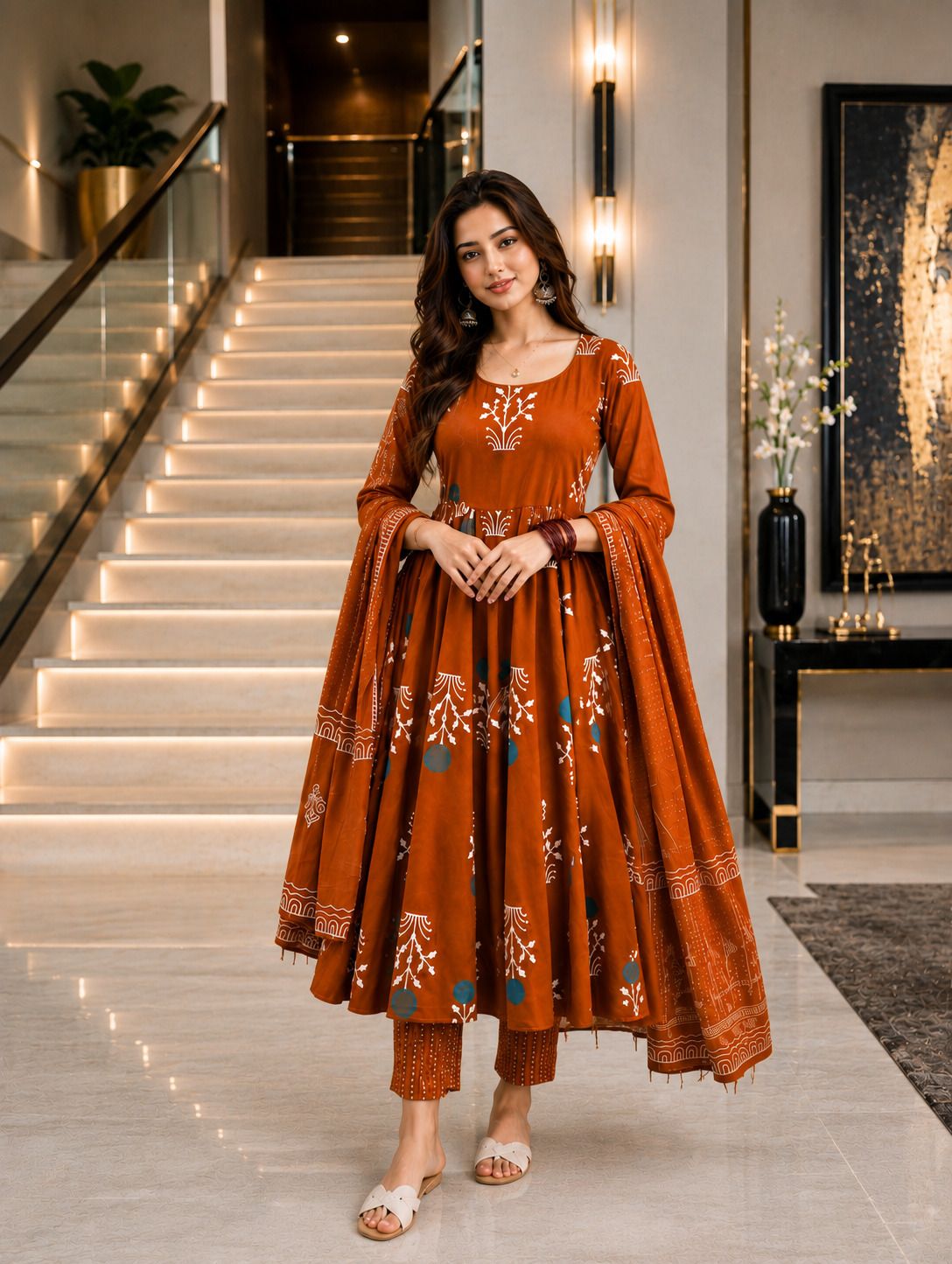 soshrepcreation Premium Mustard Ethnic Wear Kurti Palazzo Dupatta Set for Women - Causal Wear Printed Anarkali Kurta, Bottom & Dupatta Set-picture-12