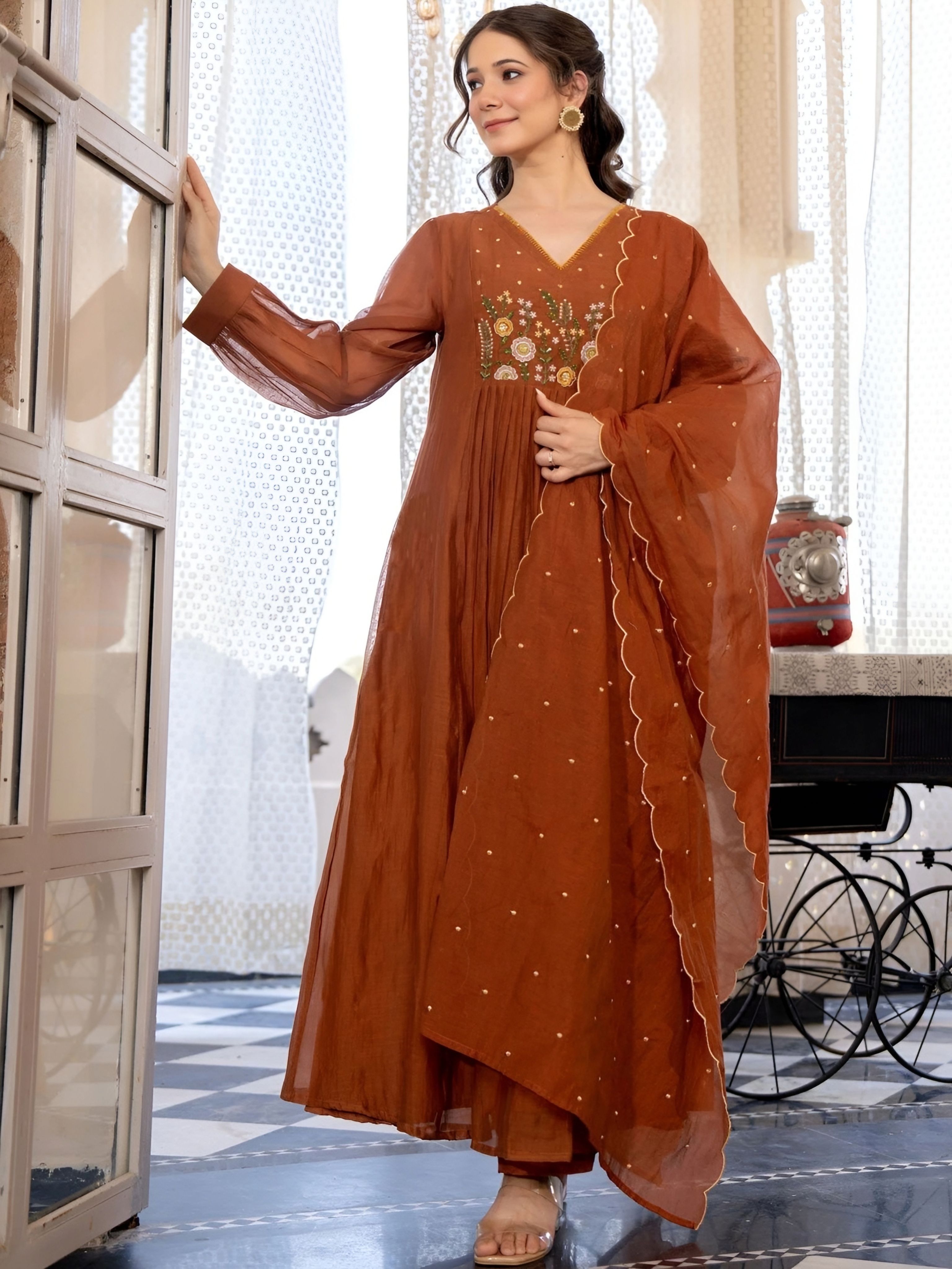 Printed Anarkali Kurta, Bottom & Dupatta Set-image-10