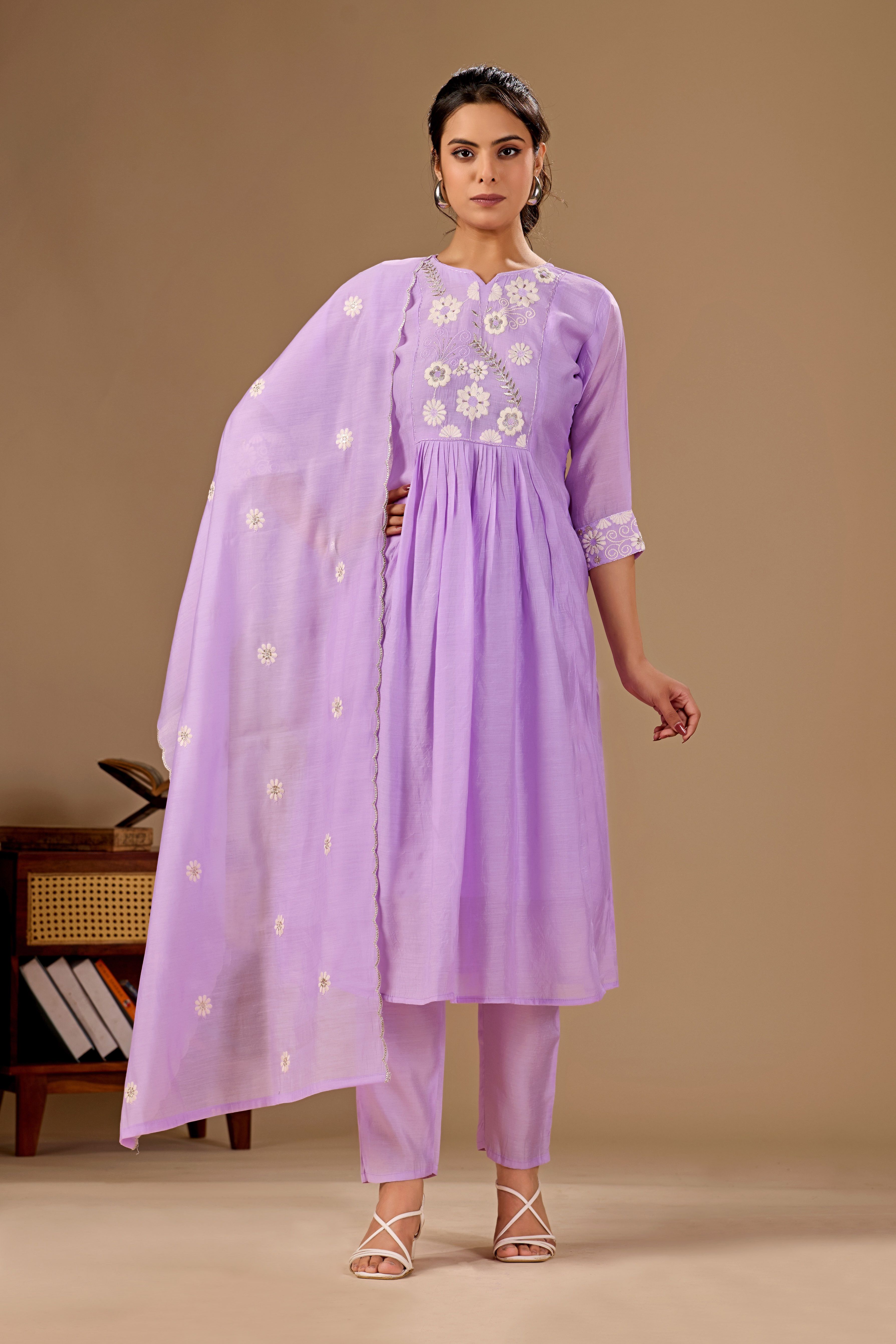 manvaa Embroidered Kurta, Trouser/Pant & Dupatta Set-picture-31