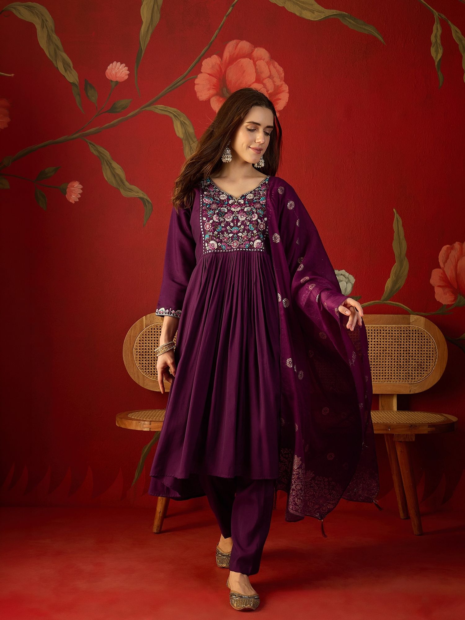 manvaa Embroidered Kurta, Trouser/Pant & Dupatta Set-picture-22