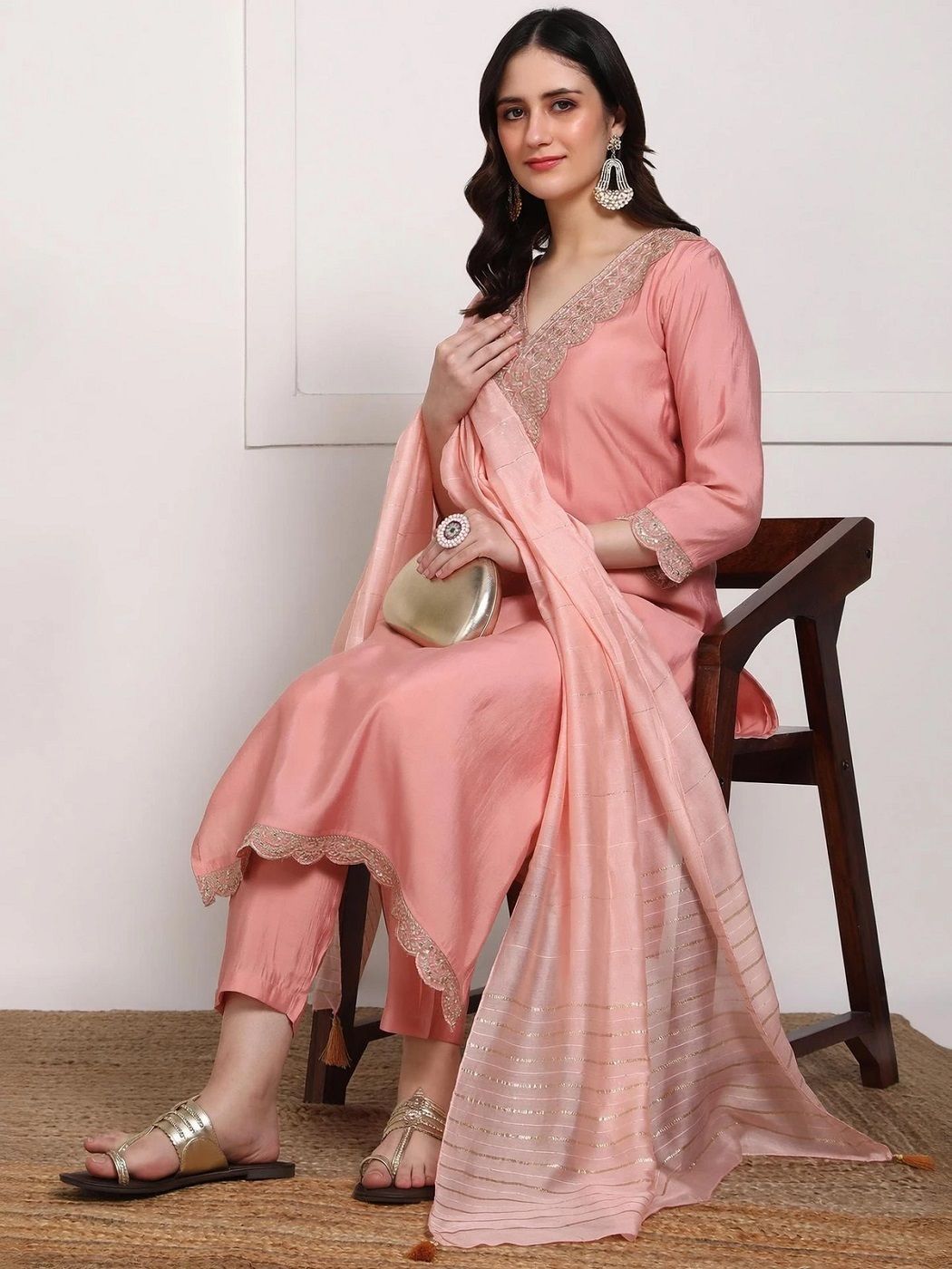 v Embroidered Kurta, Salwar & Dupatta Set-image-33