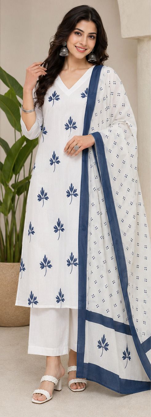 ditisa fashion Women's White Floral Printed Rayon Kurta Pant with Printed Mulmul Dupatta Set Floral Print Kurta, Trouser/Pant & Dupatta Set-picture-10