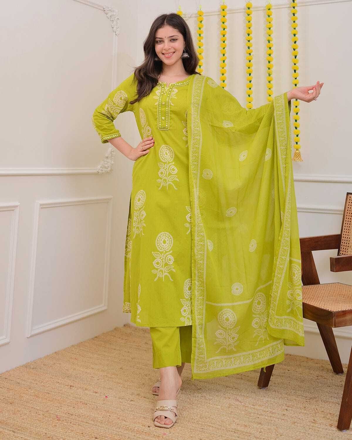 Printed Kurta, Palazzo & Dupatta Set