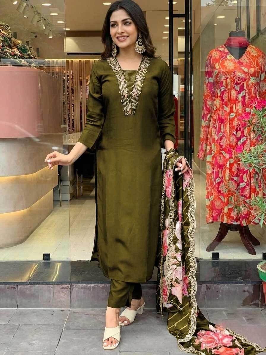 Embroidered Kurta, Salwar & Dupatta Set-image-27