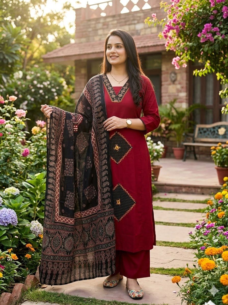 TC_APBox Embroidered Kurta, Palazzo & Dupatta Set-image-20