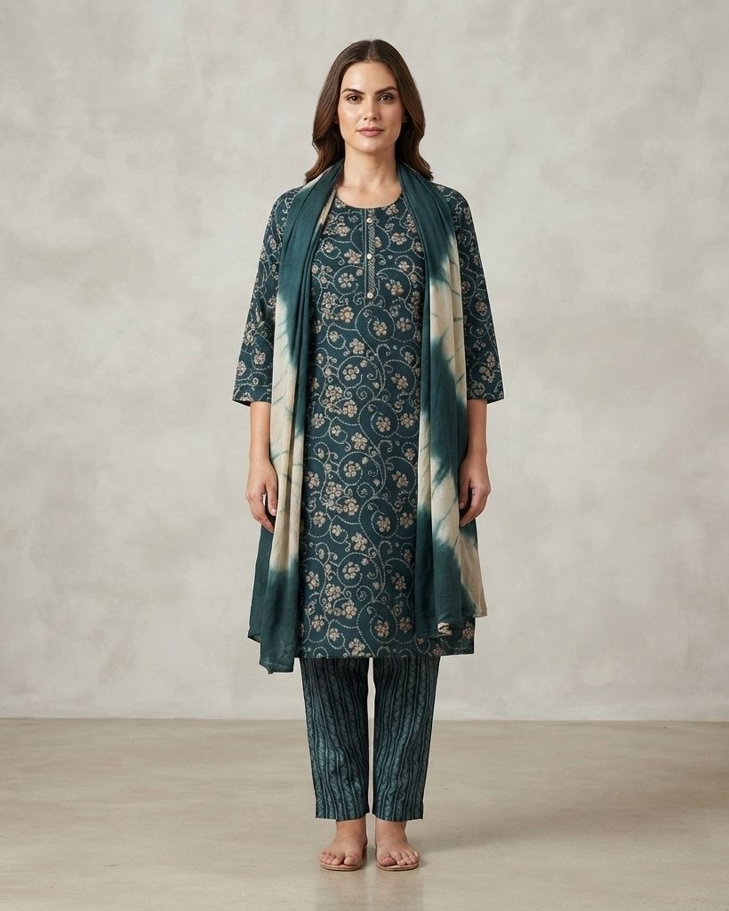 jessica weaves Festive Floral Floral Print, Printed Kurta, Trouser/Pant & Dupatta Set-picture-13