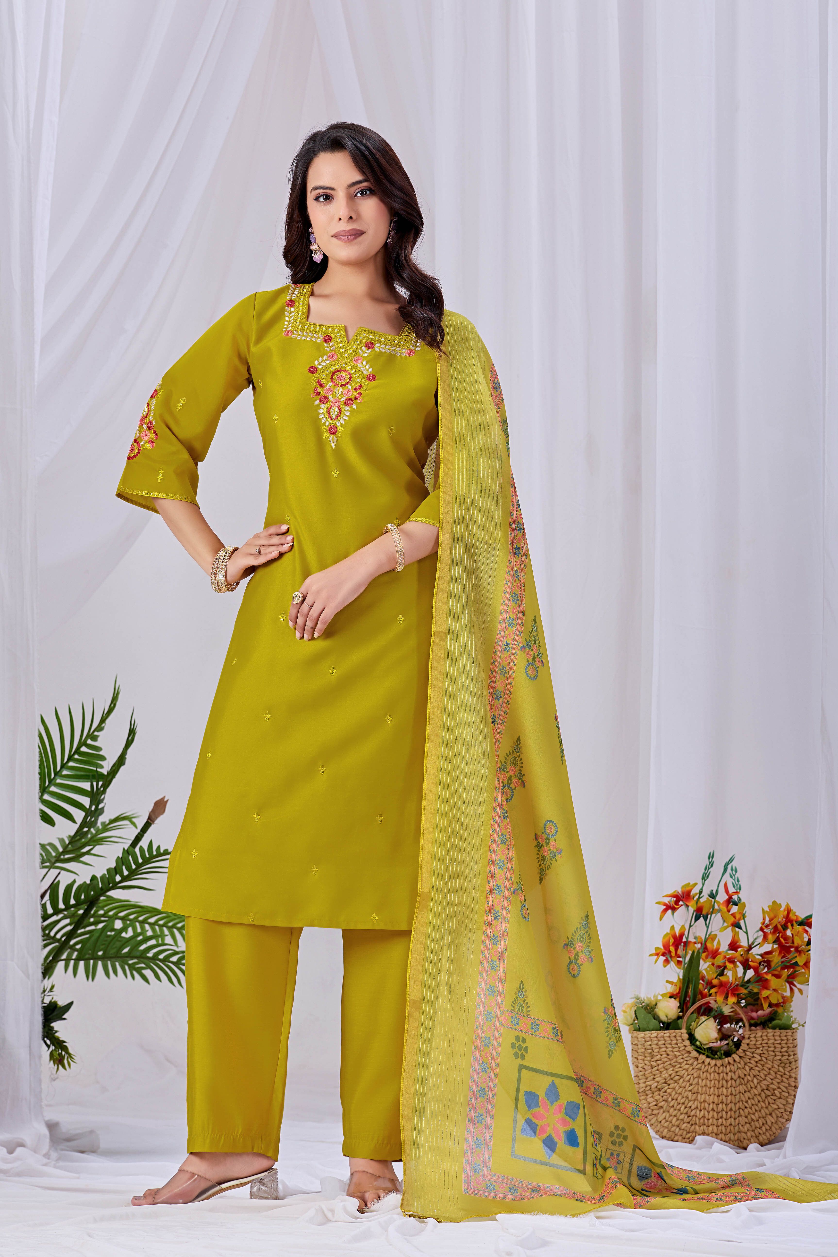 manvaa Embroidered Kurta, Trouser/Pant & Dupatta Set-picture-23