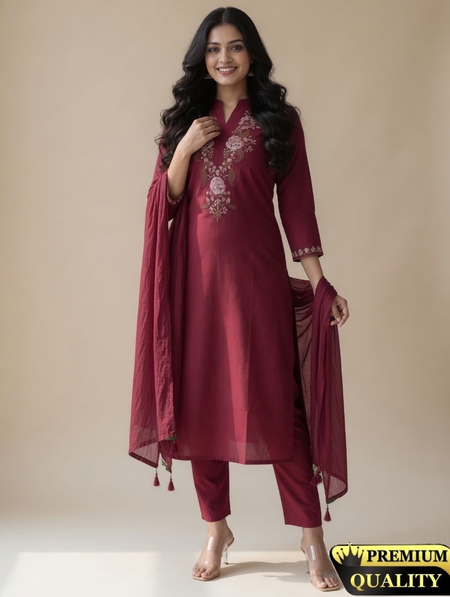 Embroidered Kurta, Trouser/Pant & Dupatta Set-image-26