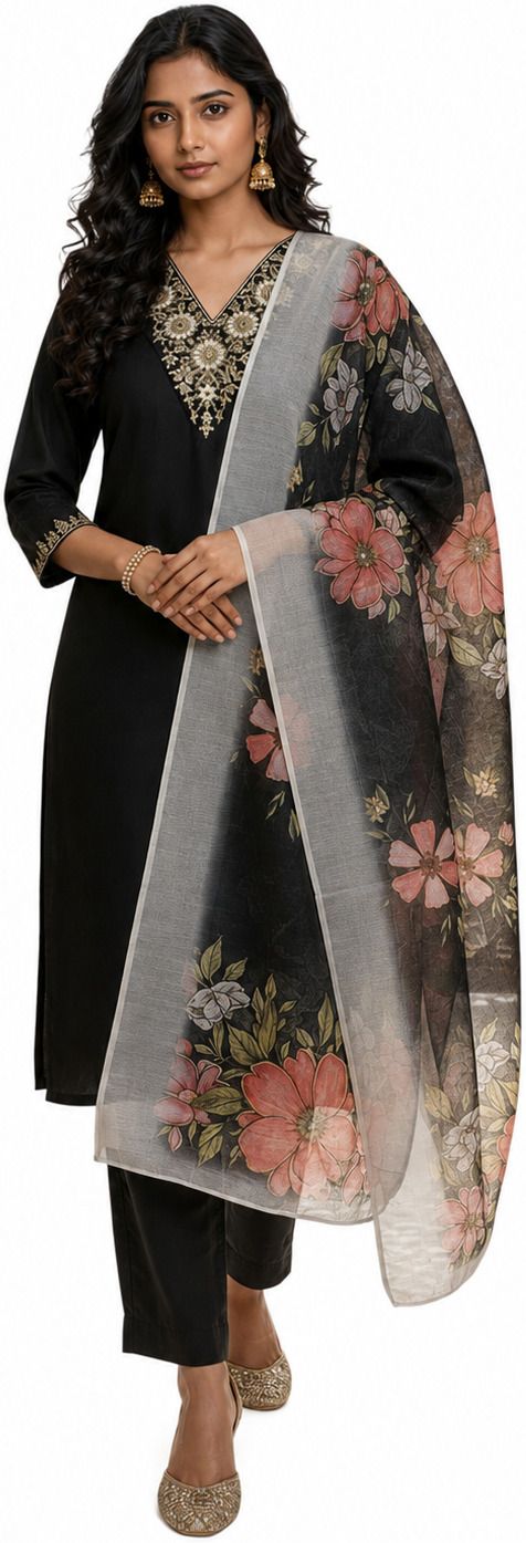 Royal Flora Embroidered Kurta, Trouser/Pant & Dupatta Set-image-3