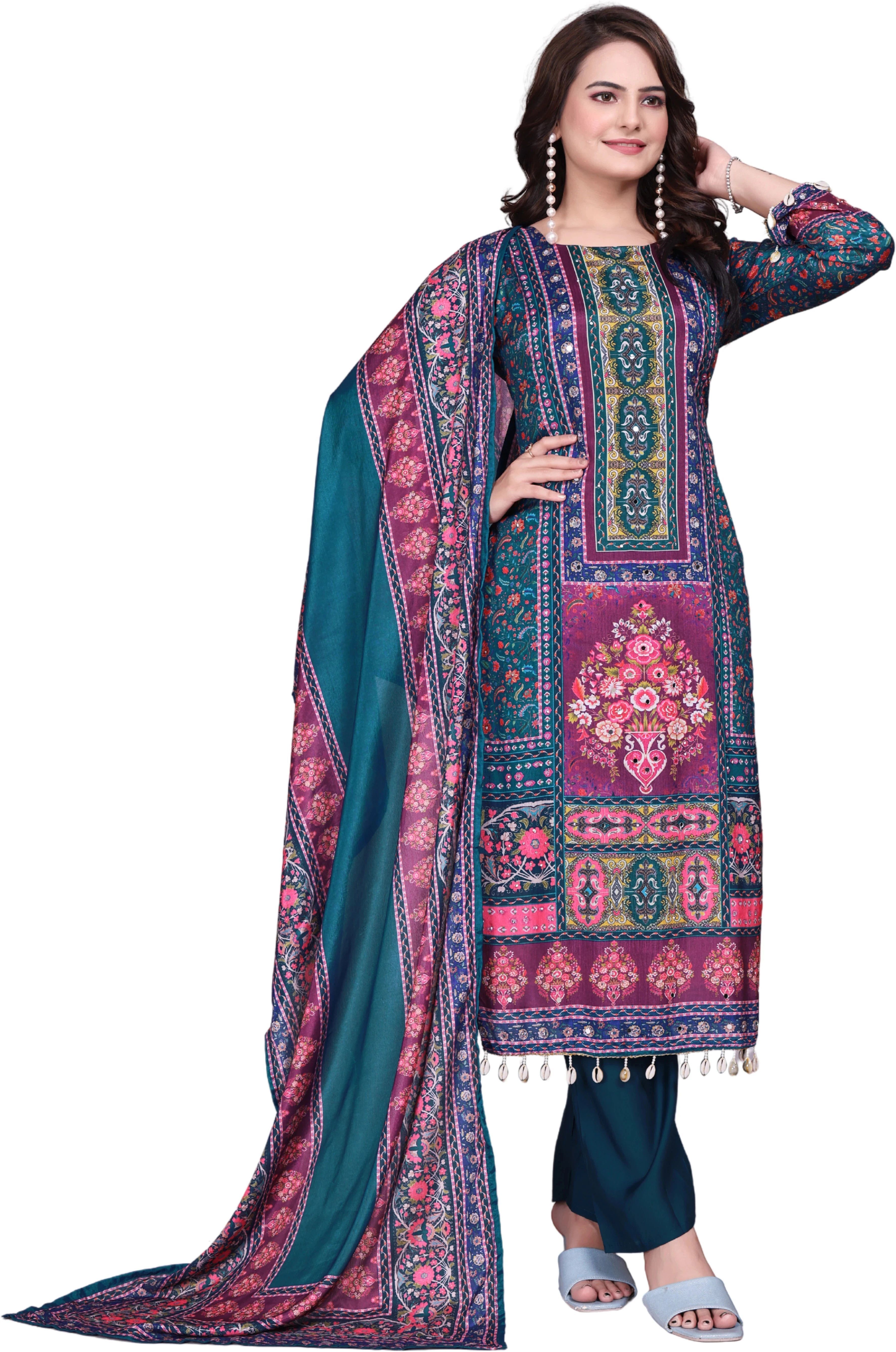 Floral Print Kurta, Churidar & Dupatta Set-image-29