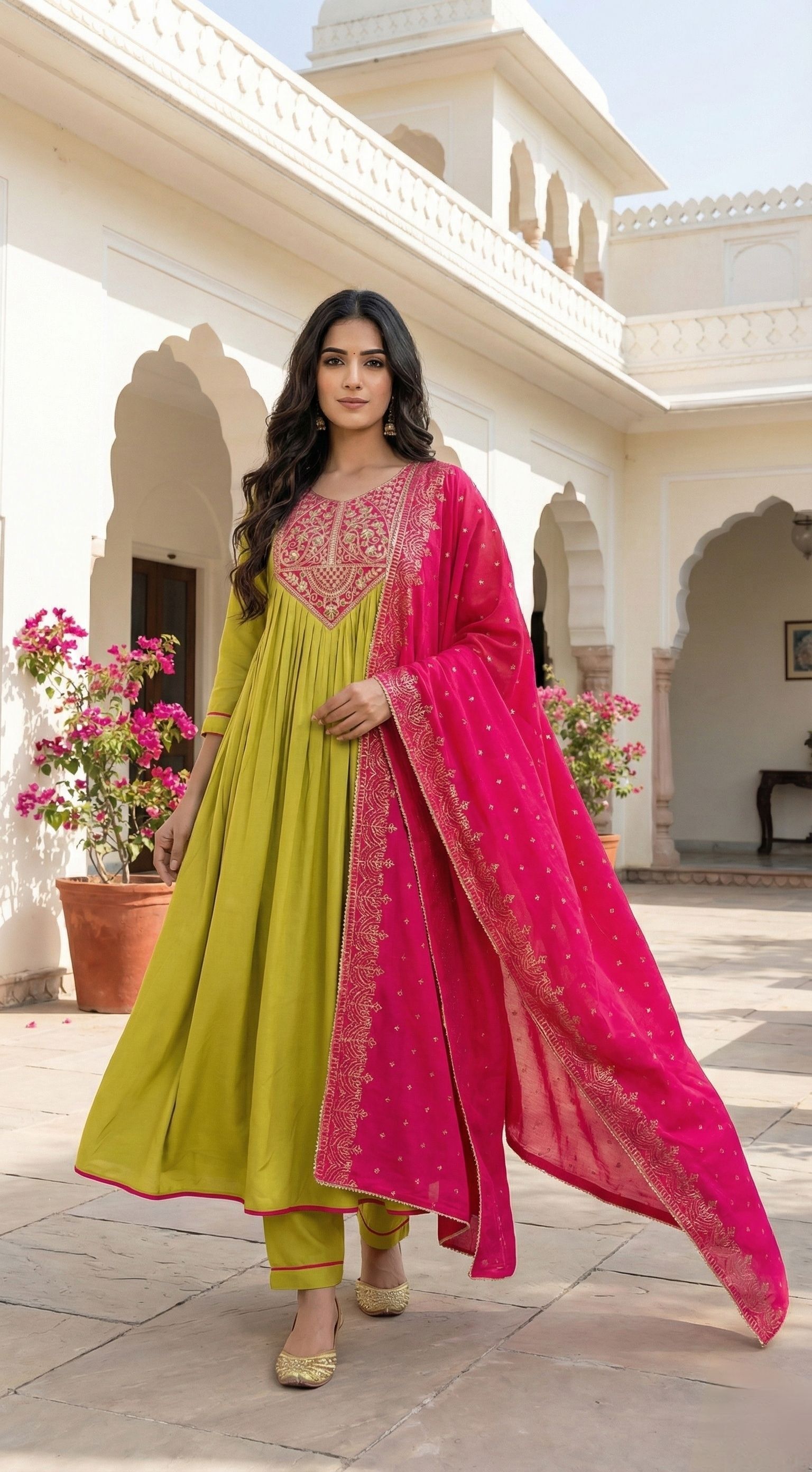 Women Silk Blend Kurti Pant Dupatta Set-image-3