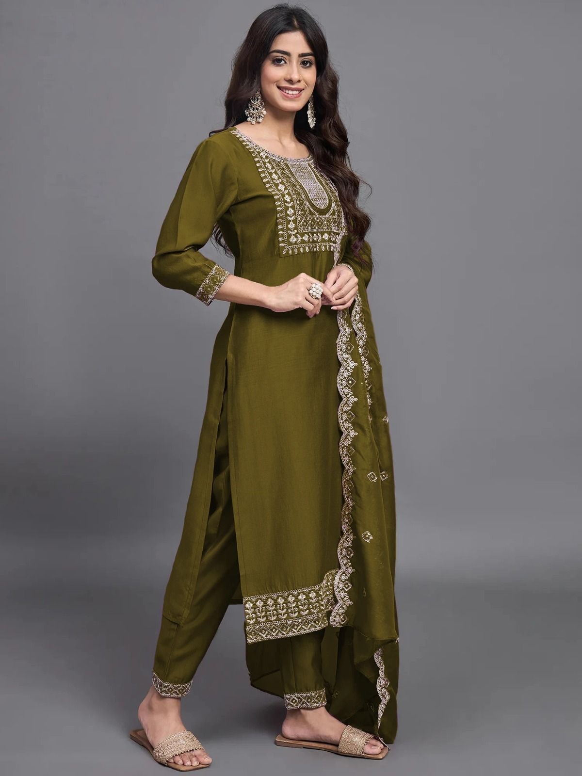 UMA Embroidered Kurta, Salwar & Dupatta Set-image-28