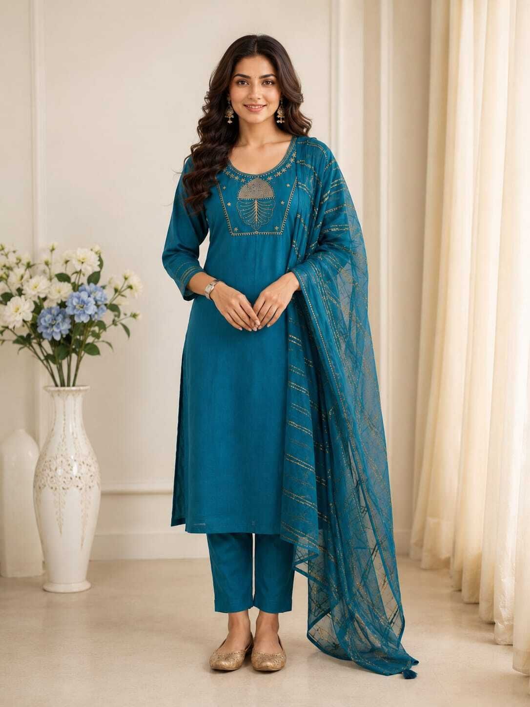 Rutu-emb-meera-M Embroidered, Solid Kurta, Trouser/Pant & Dupatta Set-image-45