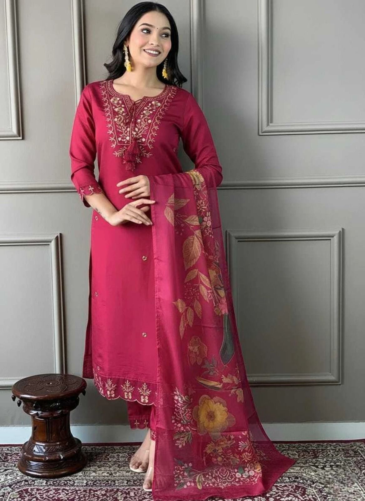 313 JHUMKA Embroidered, Floral Print Kurta, Trouser/Pant & Dupatta Set-image-3