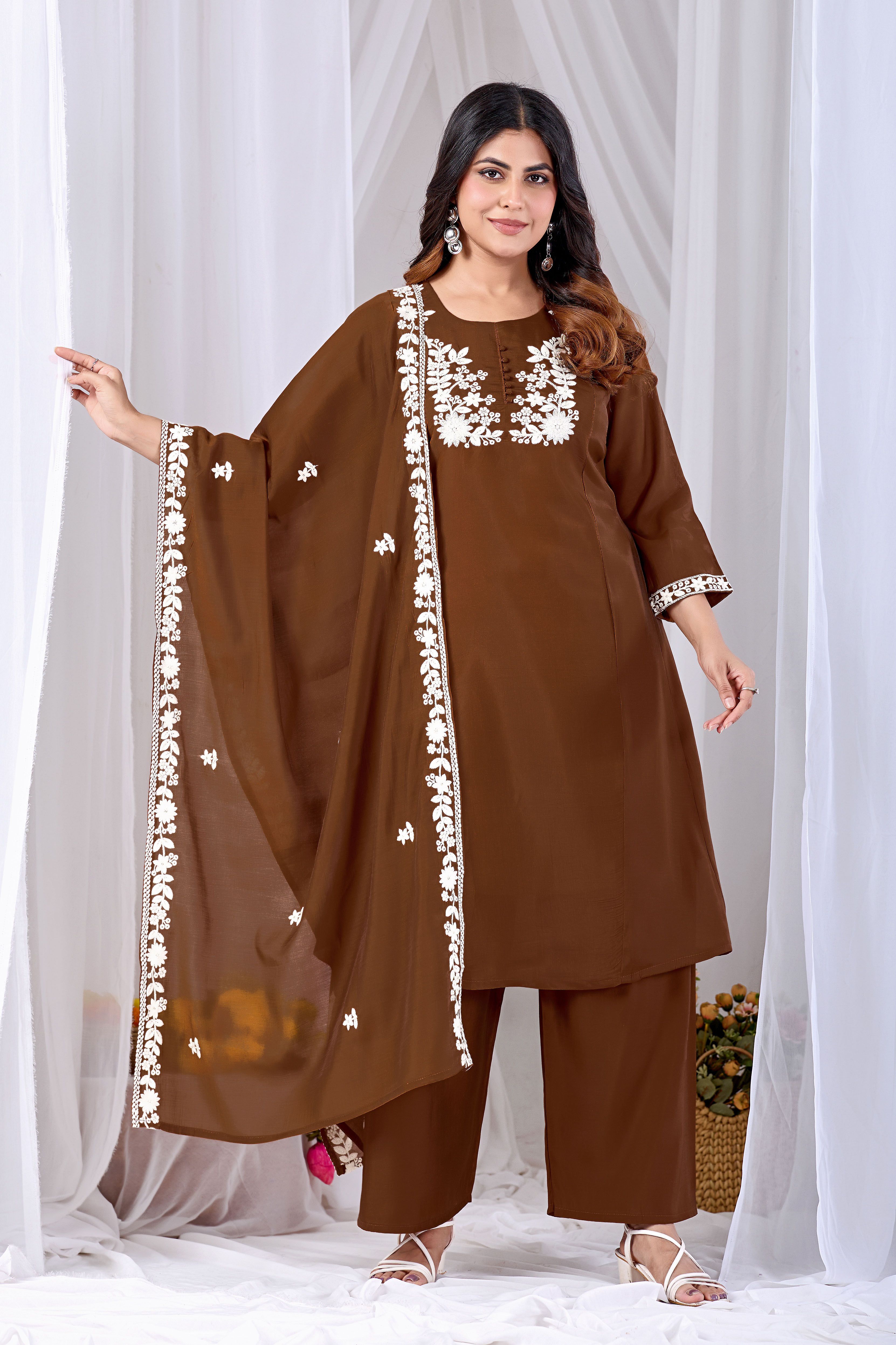 manvaa Embroidered Kurta, Trouser/Pant & Dupatta Set-picture-20