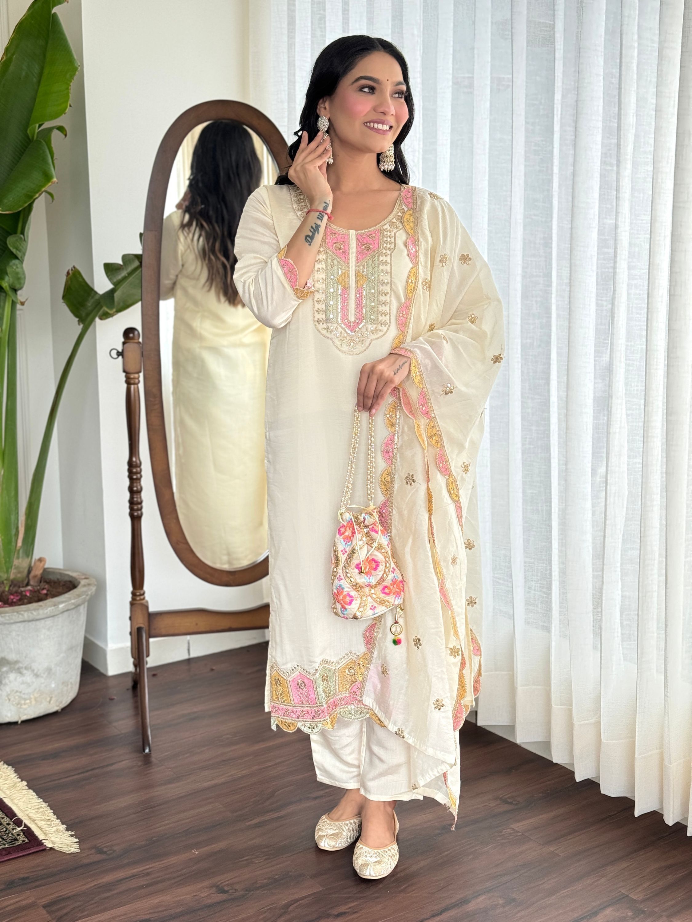 Embroidered Kurta, Trouser/Pant & Dupatta Set-image-16