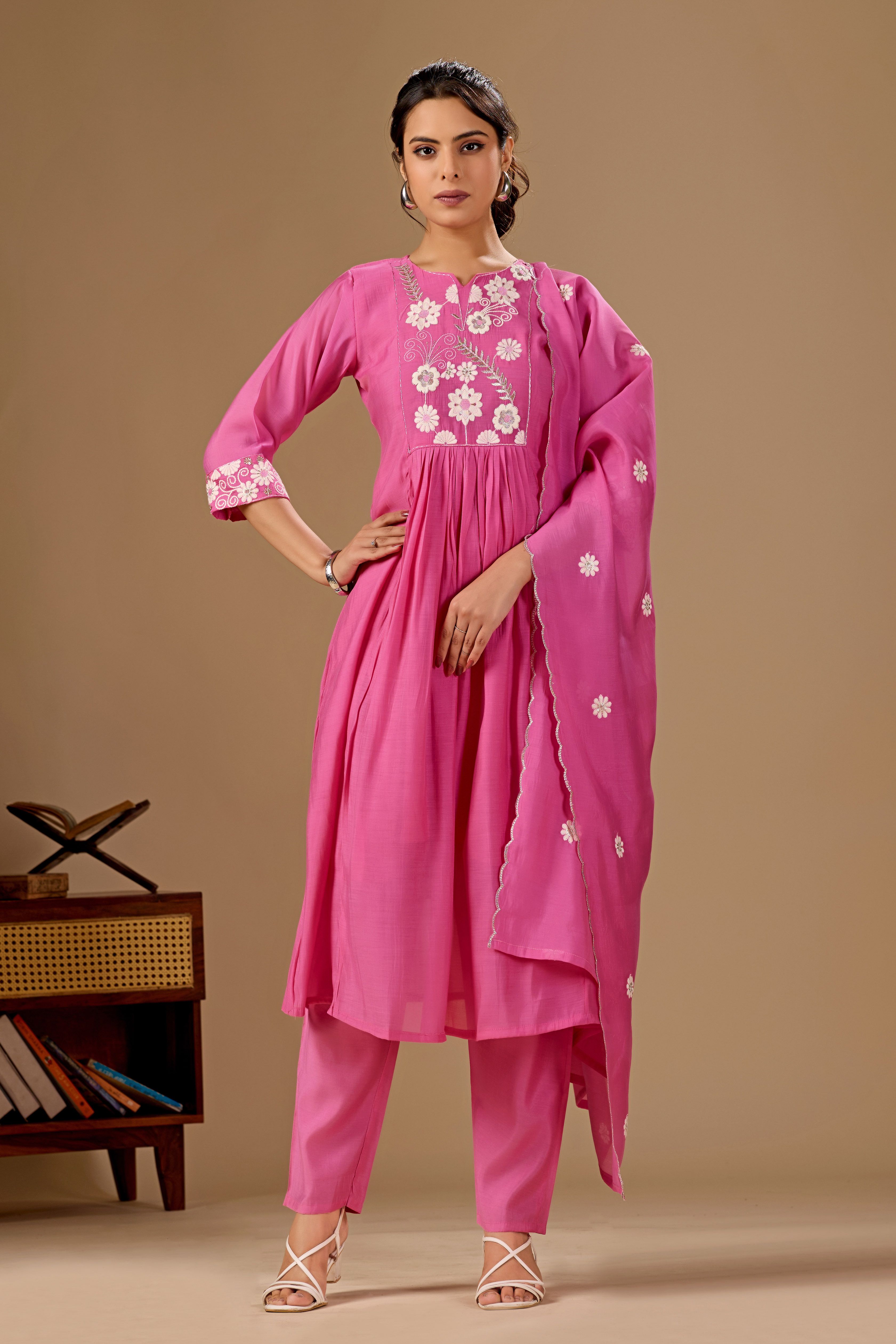 manvaa Embroidered Kurta, Trouser/Pant & Dupatta Set-picture-12