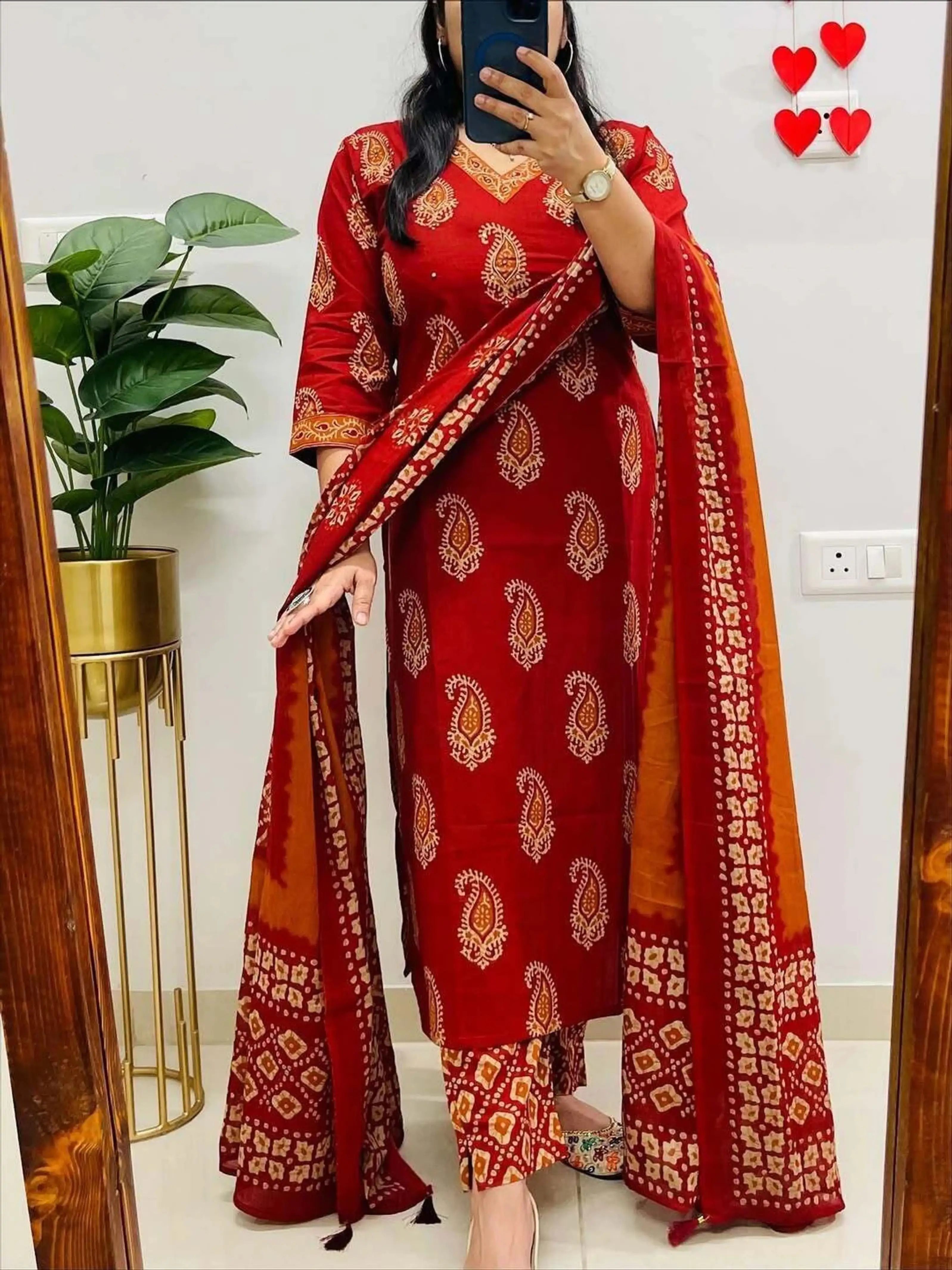 Floral Print Kurta, Palazzo & Dupatta Set-image-33