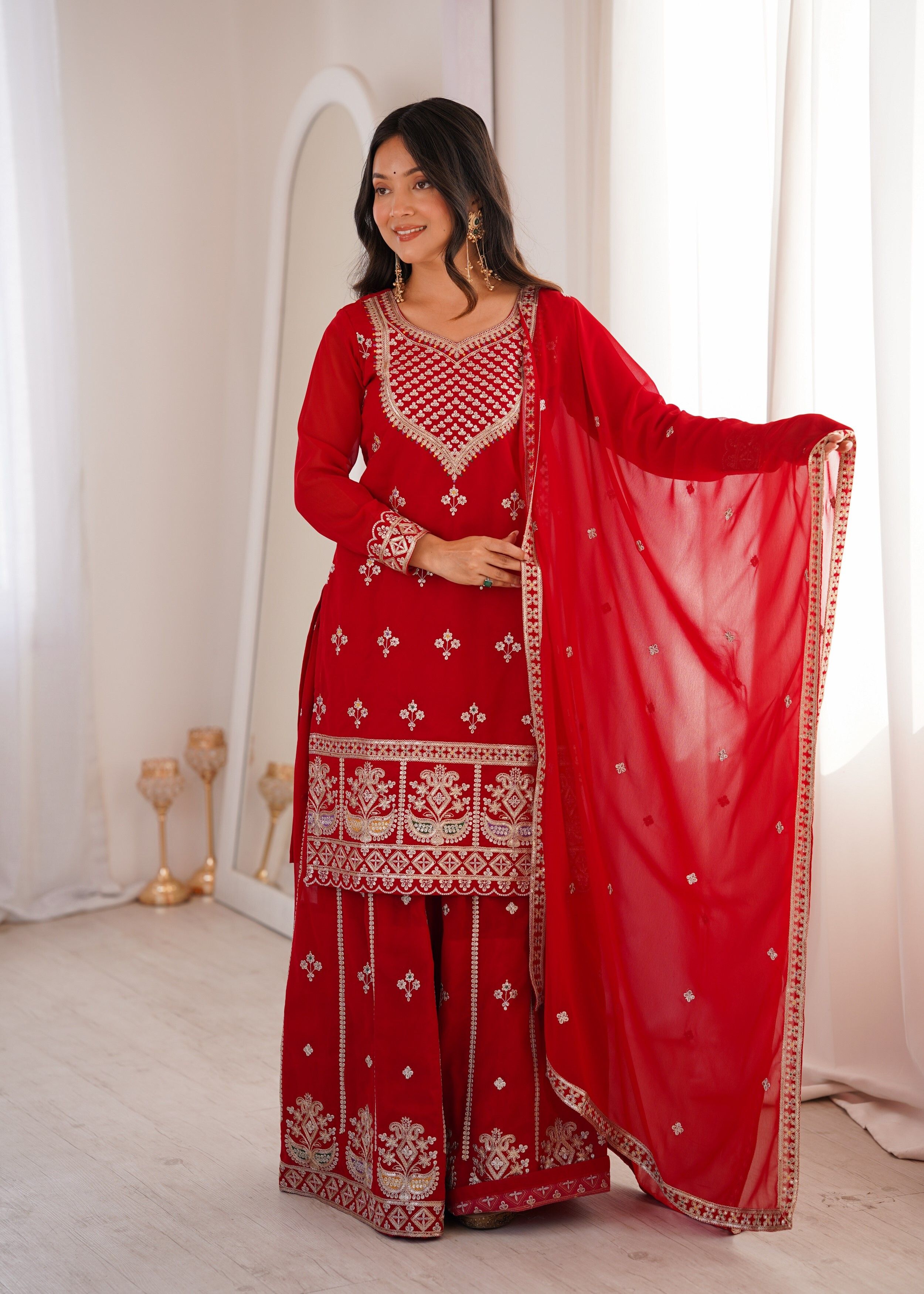Fashion Embroidered Kurta, Legging & Dupatta Set-image-2