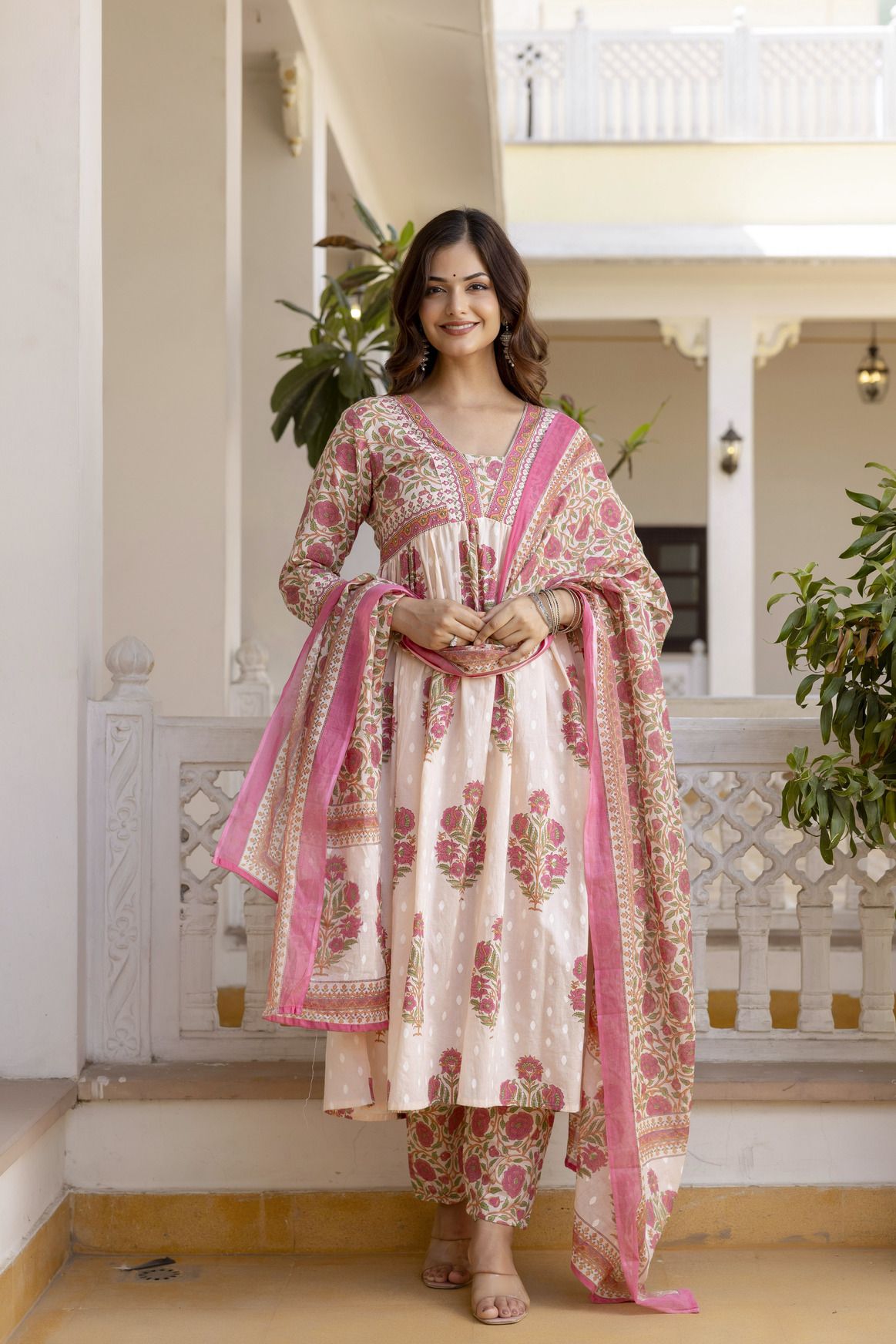 Women Pure Cotton Kurta Palazzo Dupatta Set-image-24