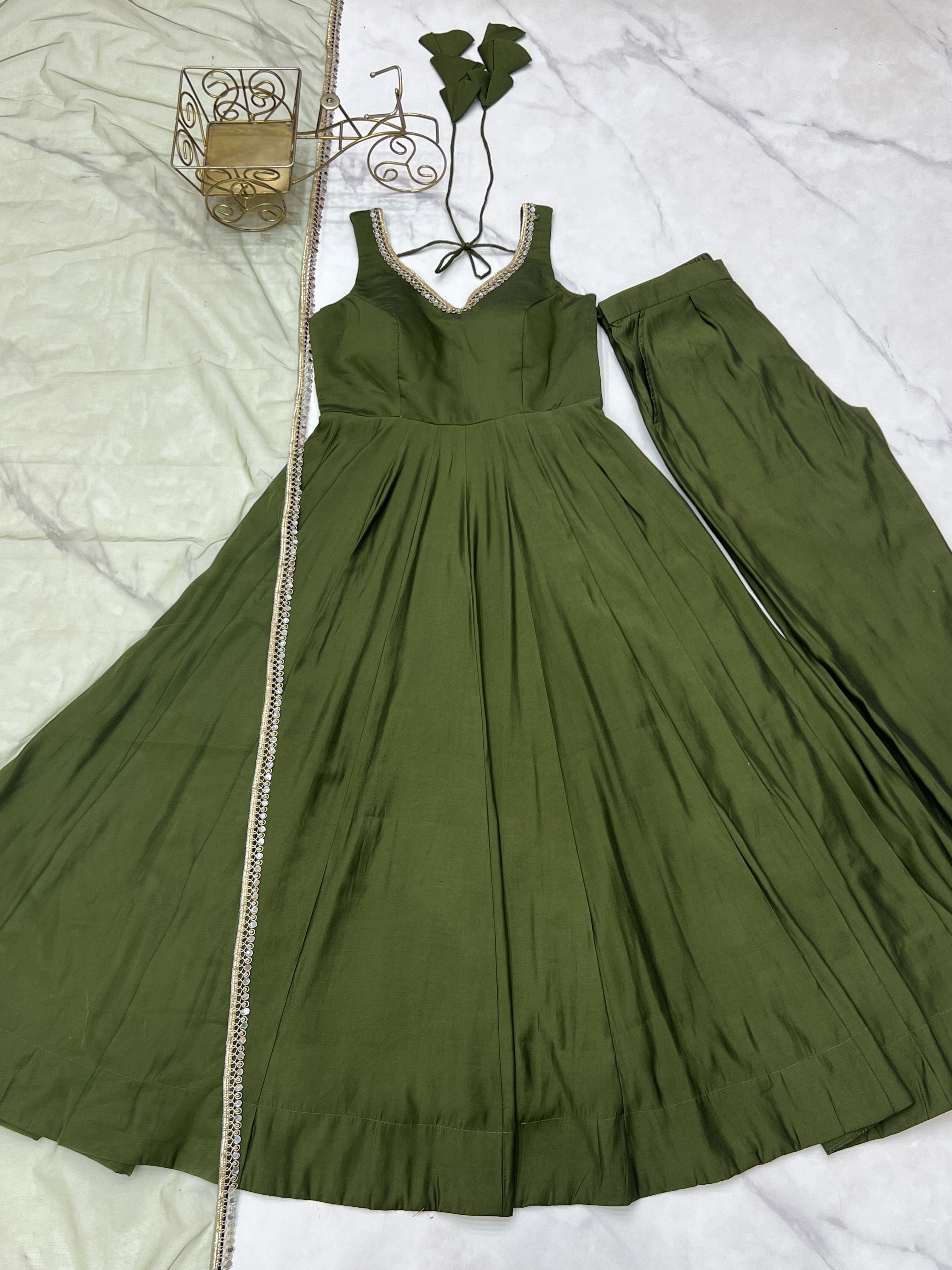 ETHENIC WEAR FOR WOMEN KURTA SET Solid, Embellished Anarkali Kurta, Bottom & Dupatta Set-image-13