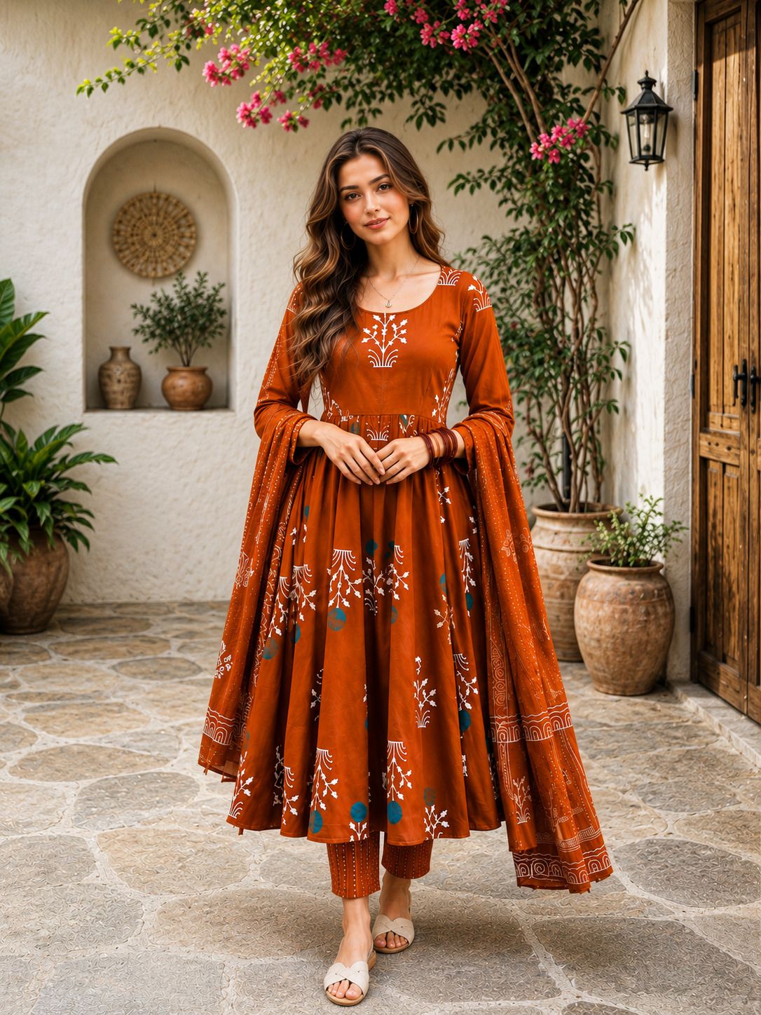 soshrepcreation Women's Mustard Printed Kurti Palazzo Suit Set with Soft Matching Dupatta Printed Anarkali Kurta, Bottom & Dupatta Set-picture-17