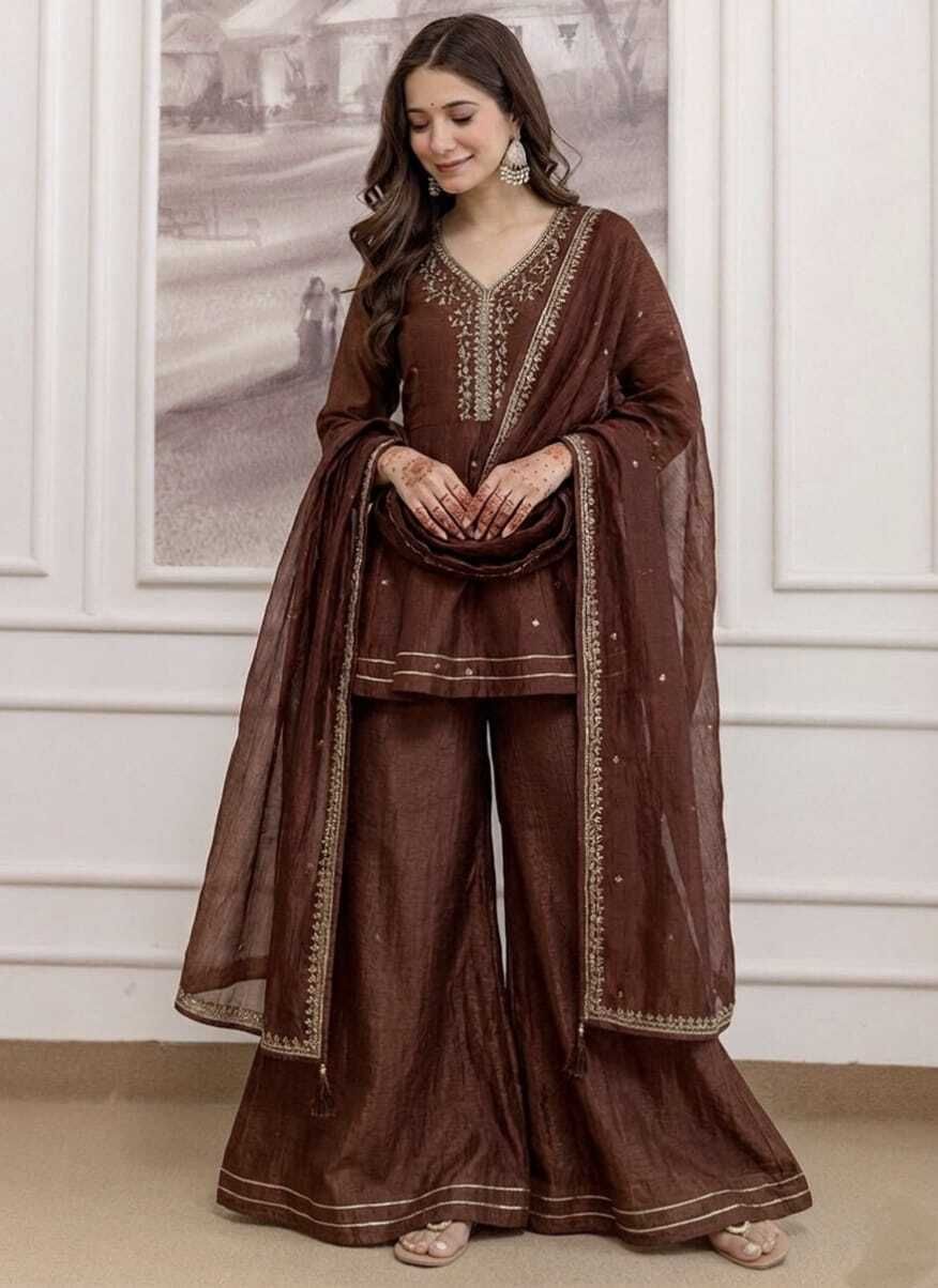 kalki collection Embroidered Kurta, Palazzo & Dupatta Set-picture-13