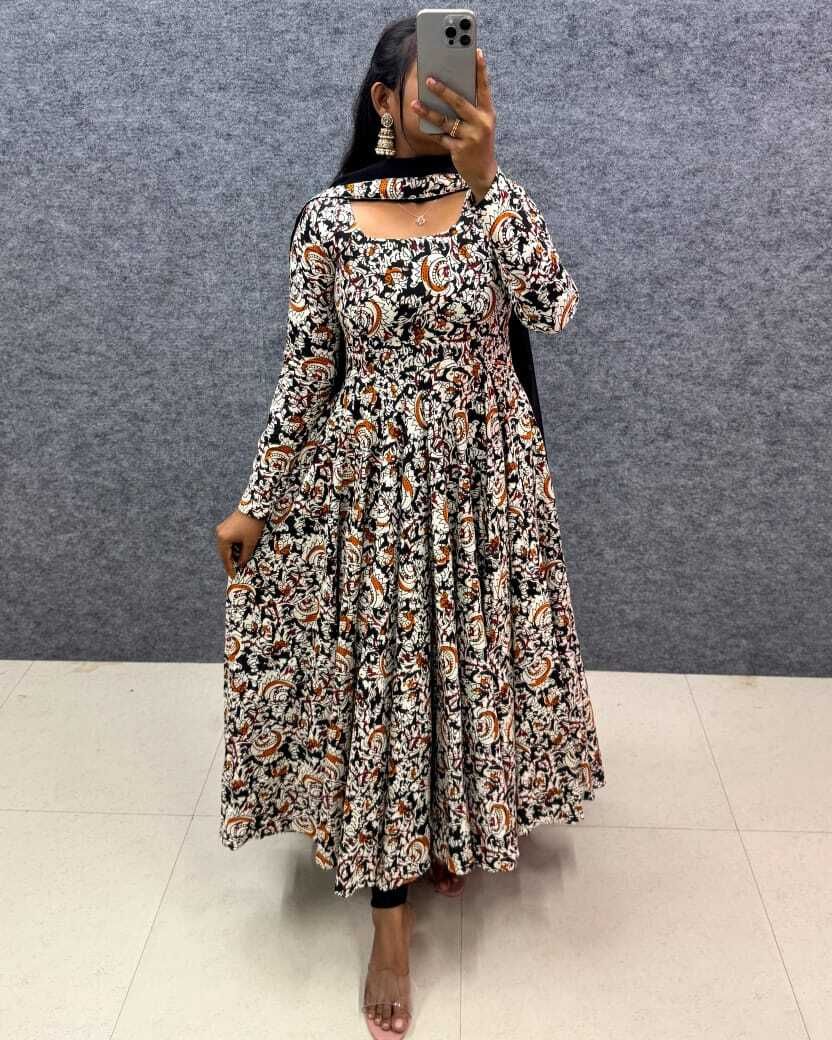 Printed Cotton Rayon Stitched Anarkali Gown