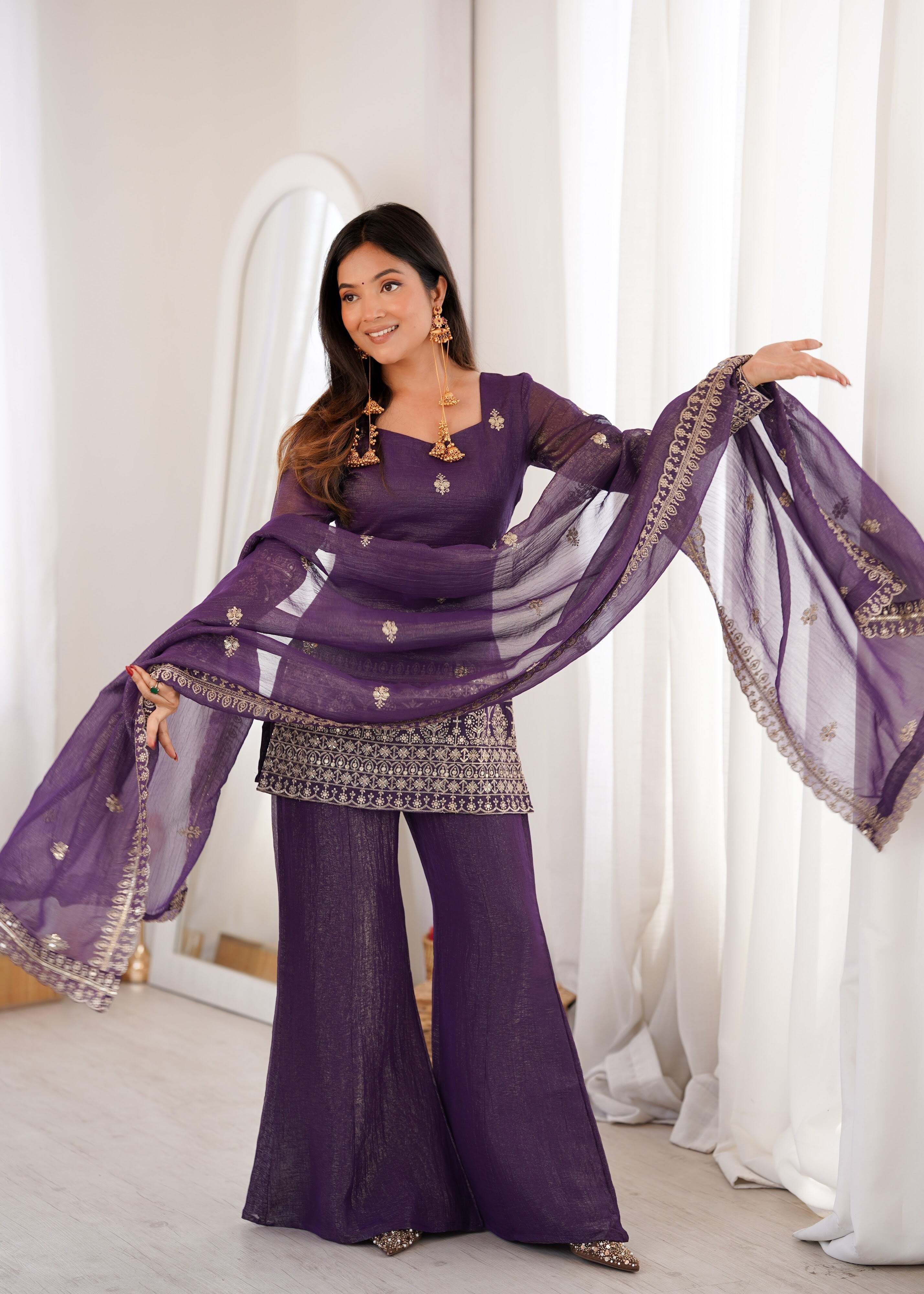 Silk Blend Printed Flared KB-301 Set Printed Kurta, Trouser/Pant & Dupatta Set-image-41