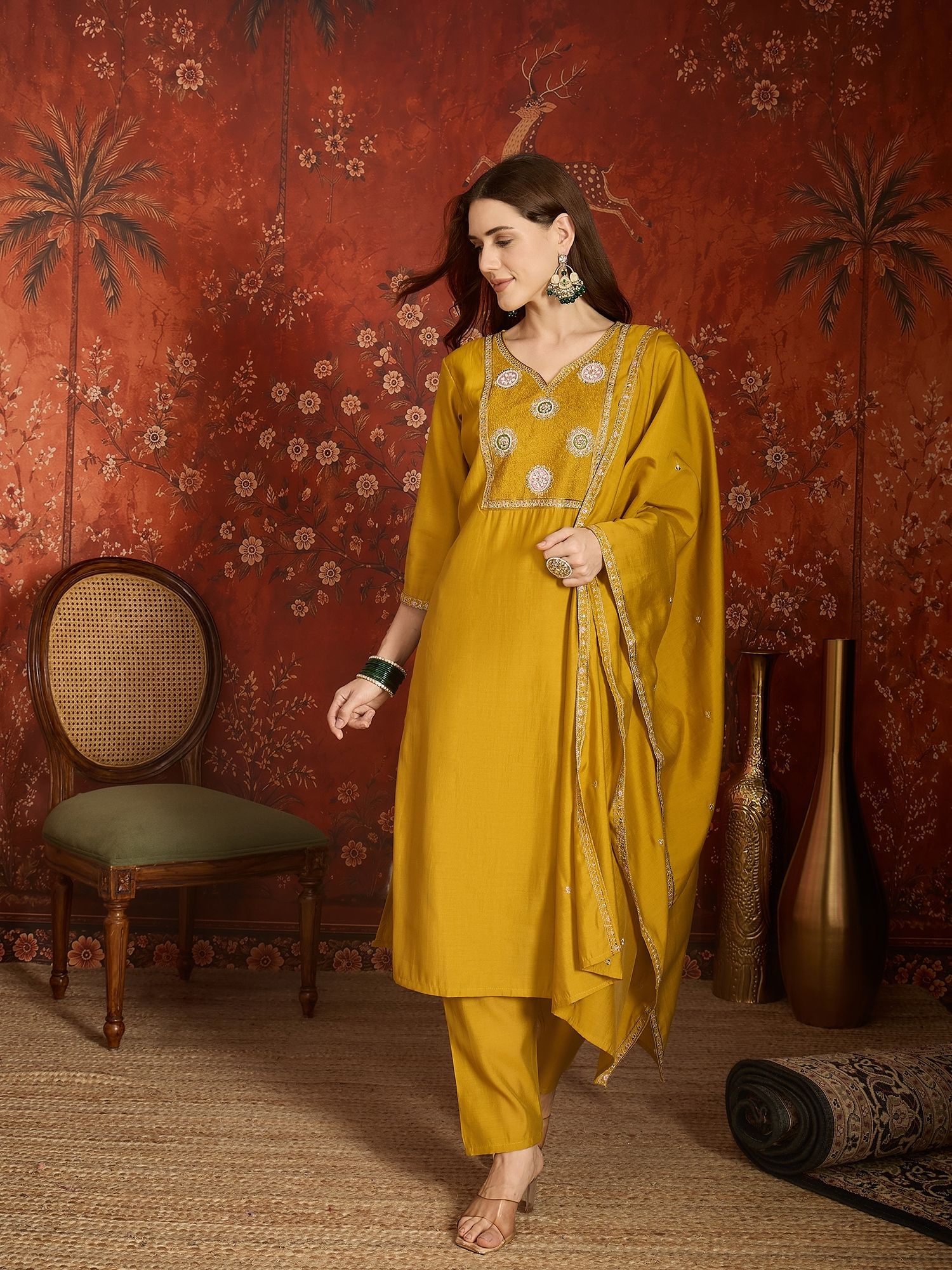 manvaa Embroidered Kurta, Trouser/Pant & Dupatta Set-picture-26