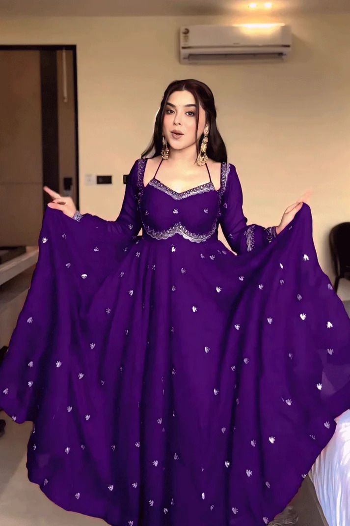 gediya enterprise Embroidered Georgette Stitched Anarkali Gown-picture-30