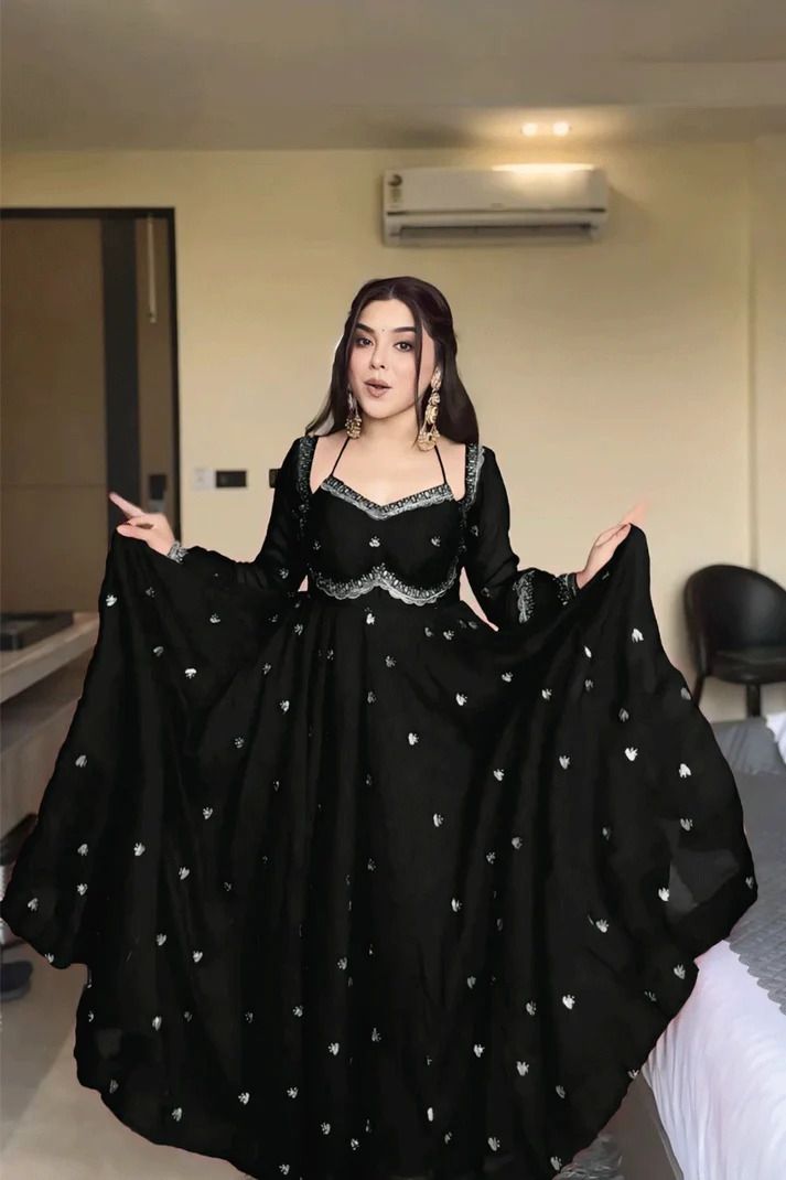gediya enterprise Embroidered Georgette Stitched Anarkali Gown-picture-12