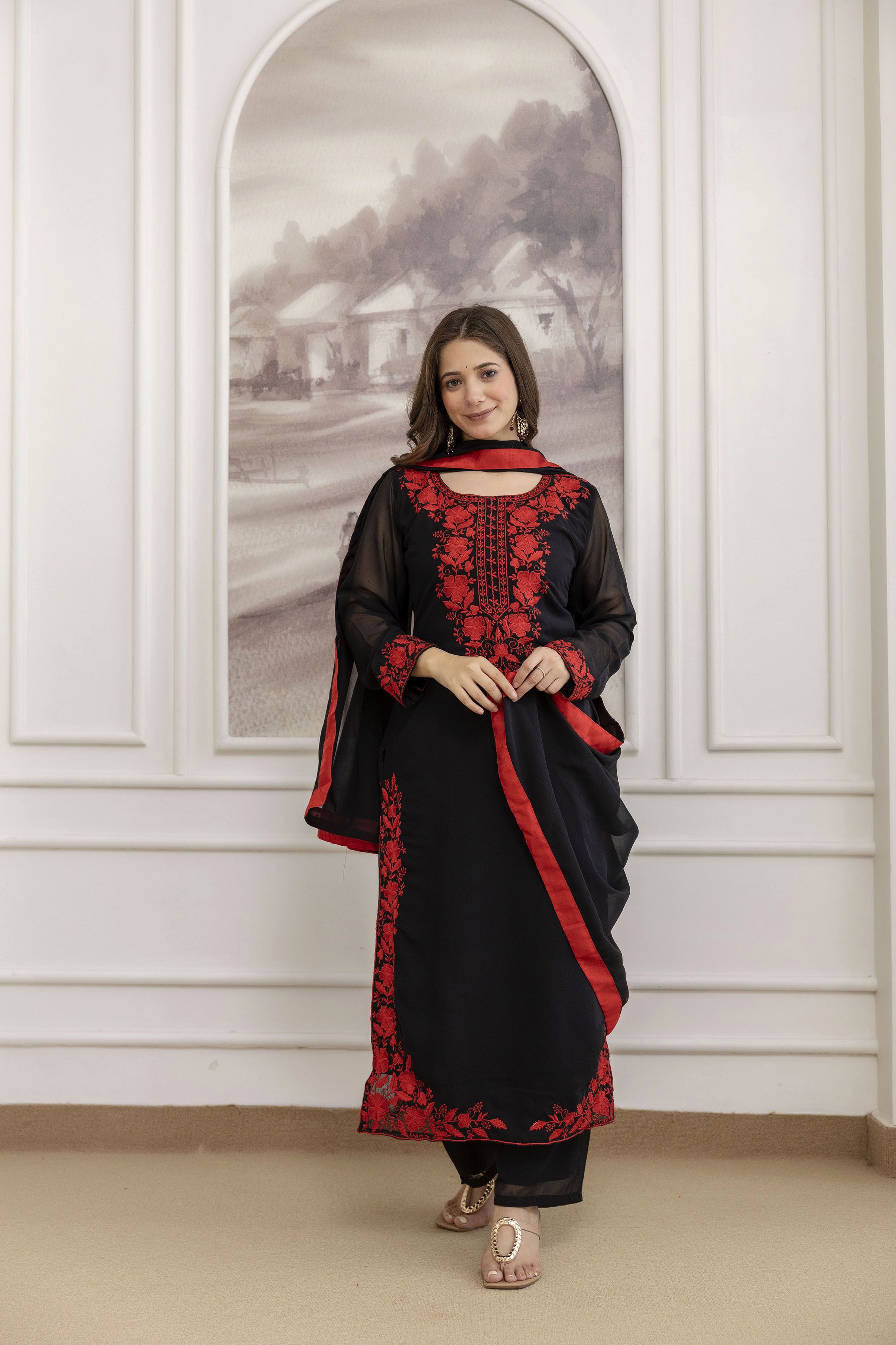 Embroidered Kurta, Salwar & Dupatta Set-image-30