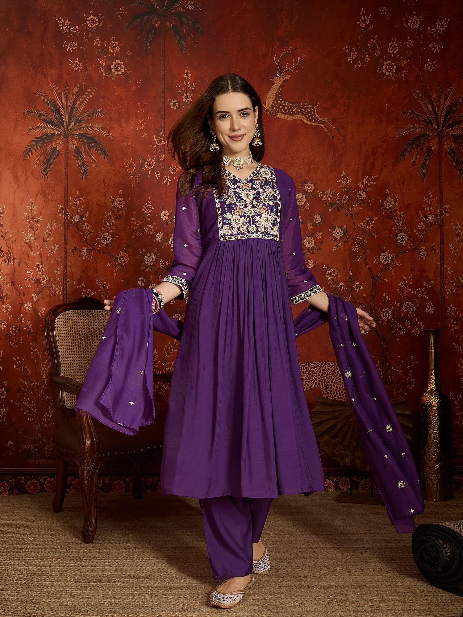 manvaa Embroidered Kurta, Trouser/Pant & Dupatta Set-picture-8