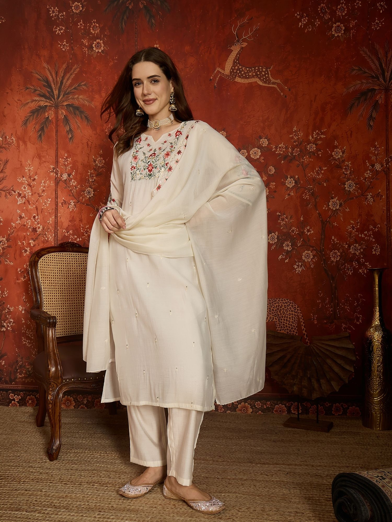 manvaa Embroidered Kurta, Trouser/Pant & Dupatta Set-picture-5
