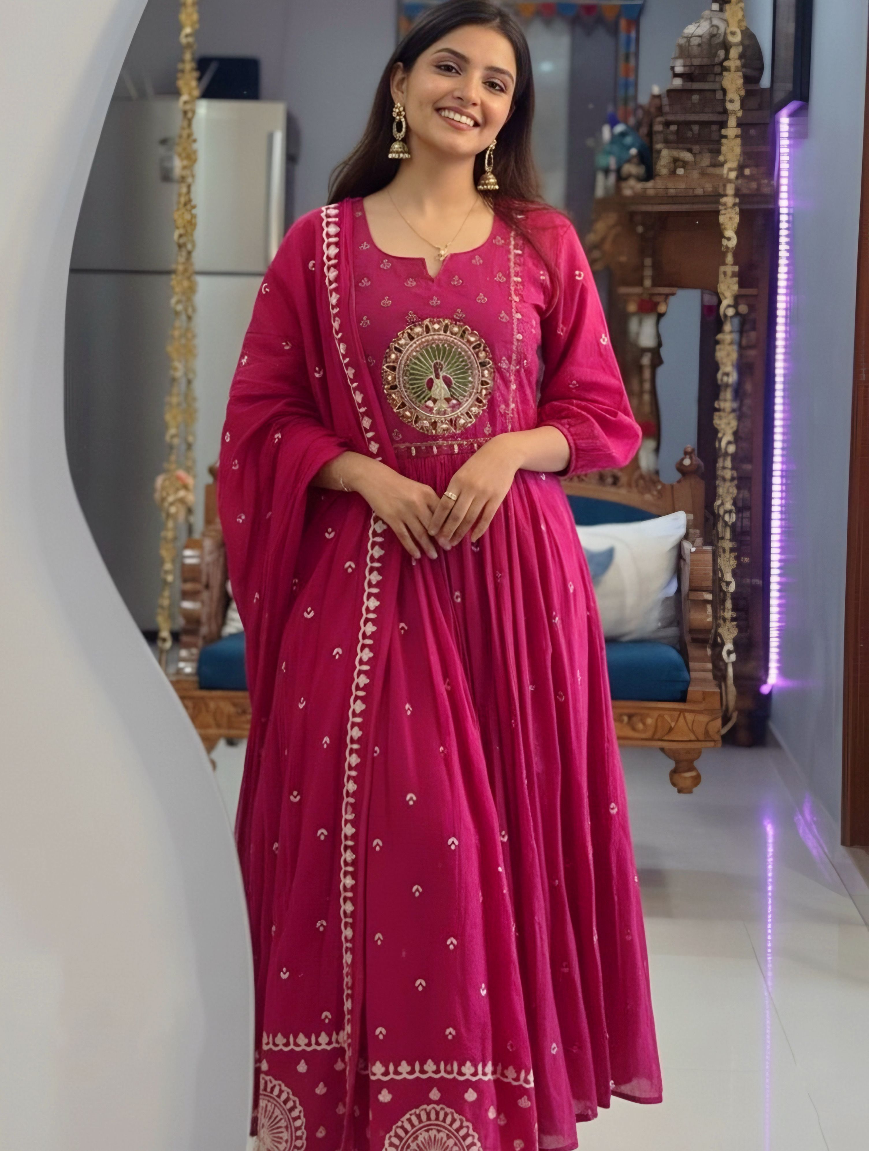 Printed Anarkali Kurta, Bottom & Dupatta Set-image-14