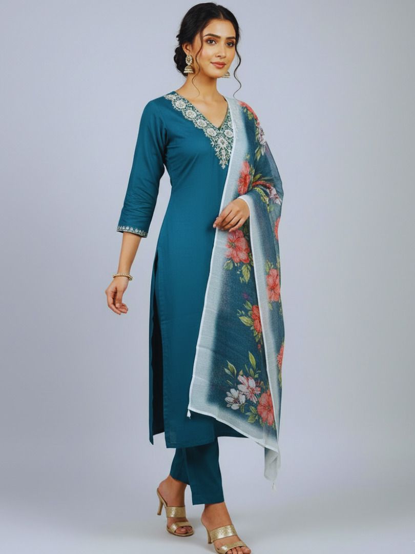 mayra Embroidered Kurta, Trouser/Pant & Dupatta Set-picture-2