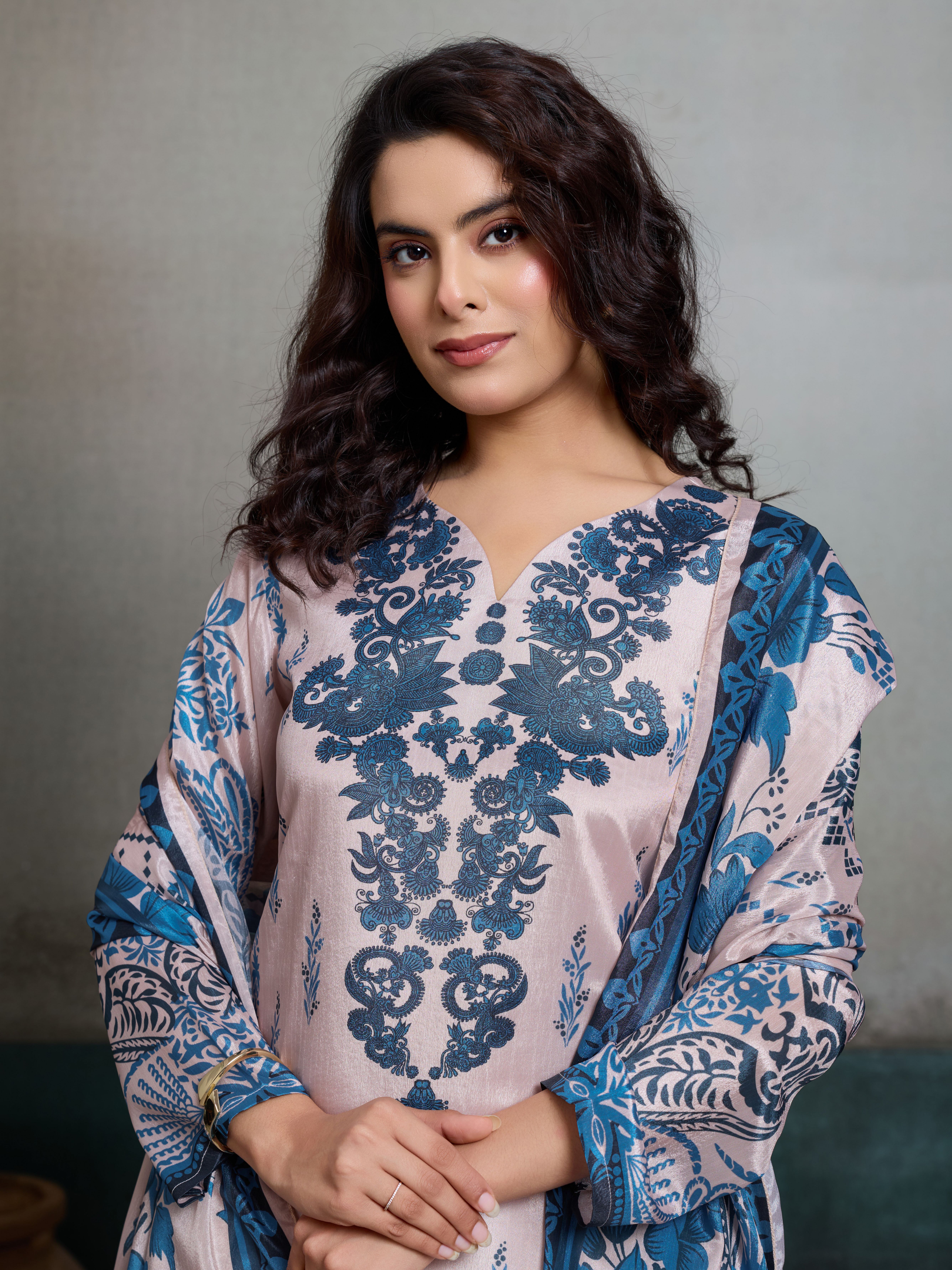 UH_WK_110_Royal_Blue Printed Kurta, Palazzo & Dupatta Set-image-5