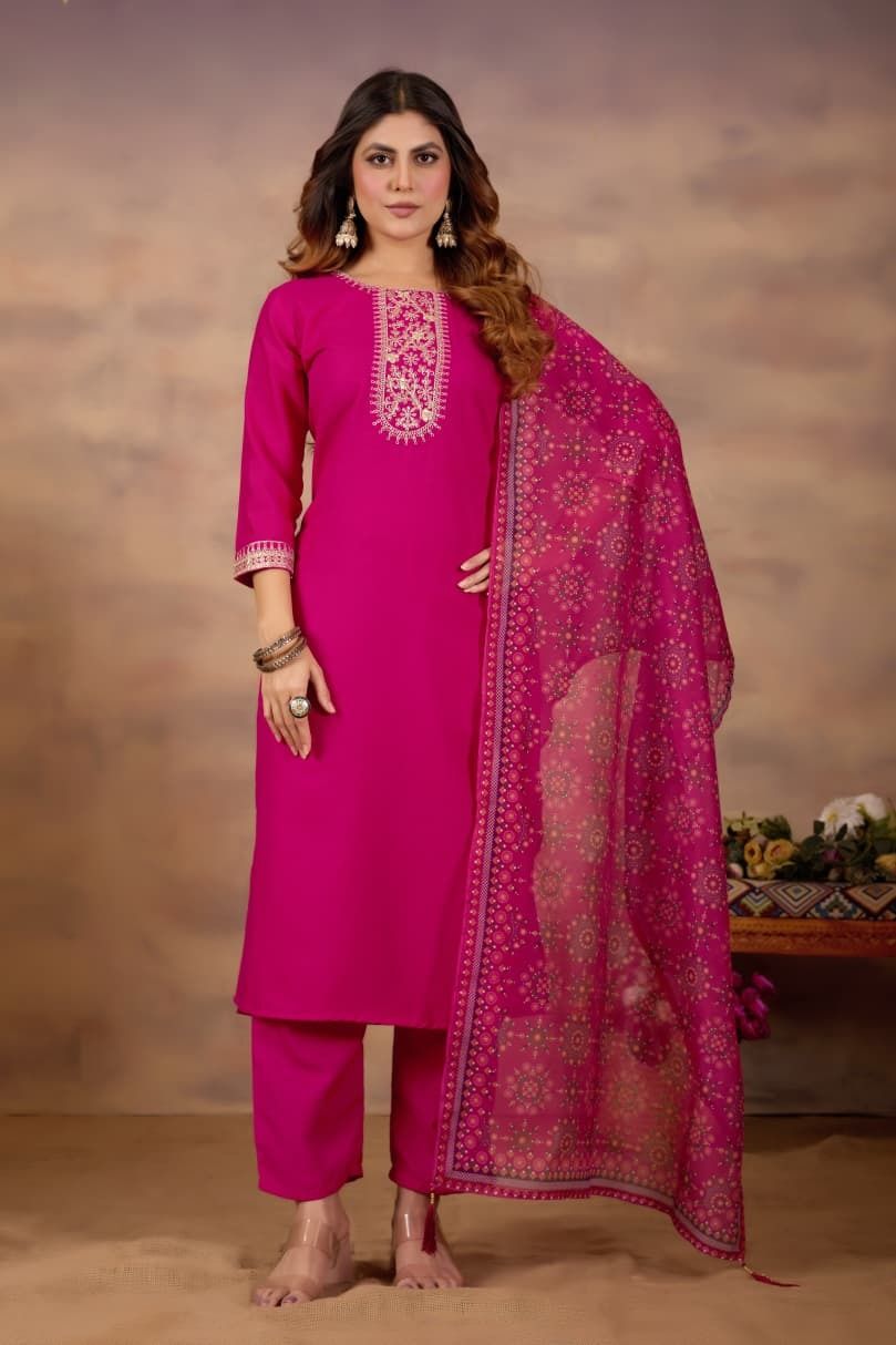 Kurti Set Embroidered Kurta, Trouser/Pant & Dupatta Set-image-2