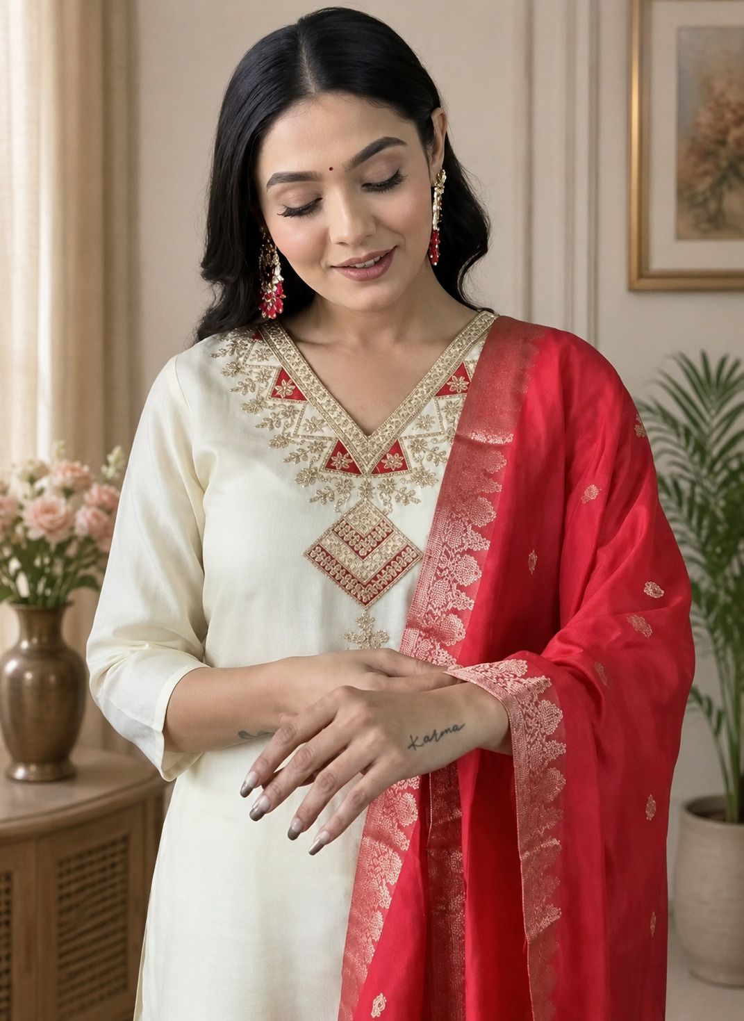 sukhden Y-01 Embroidered Kurta, Trouser/Pant & Dupatta Set-picture-12