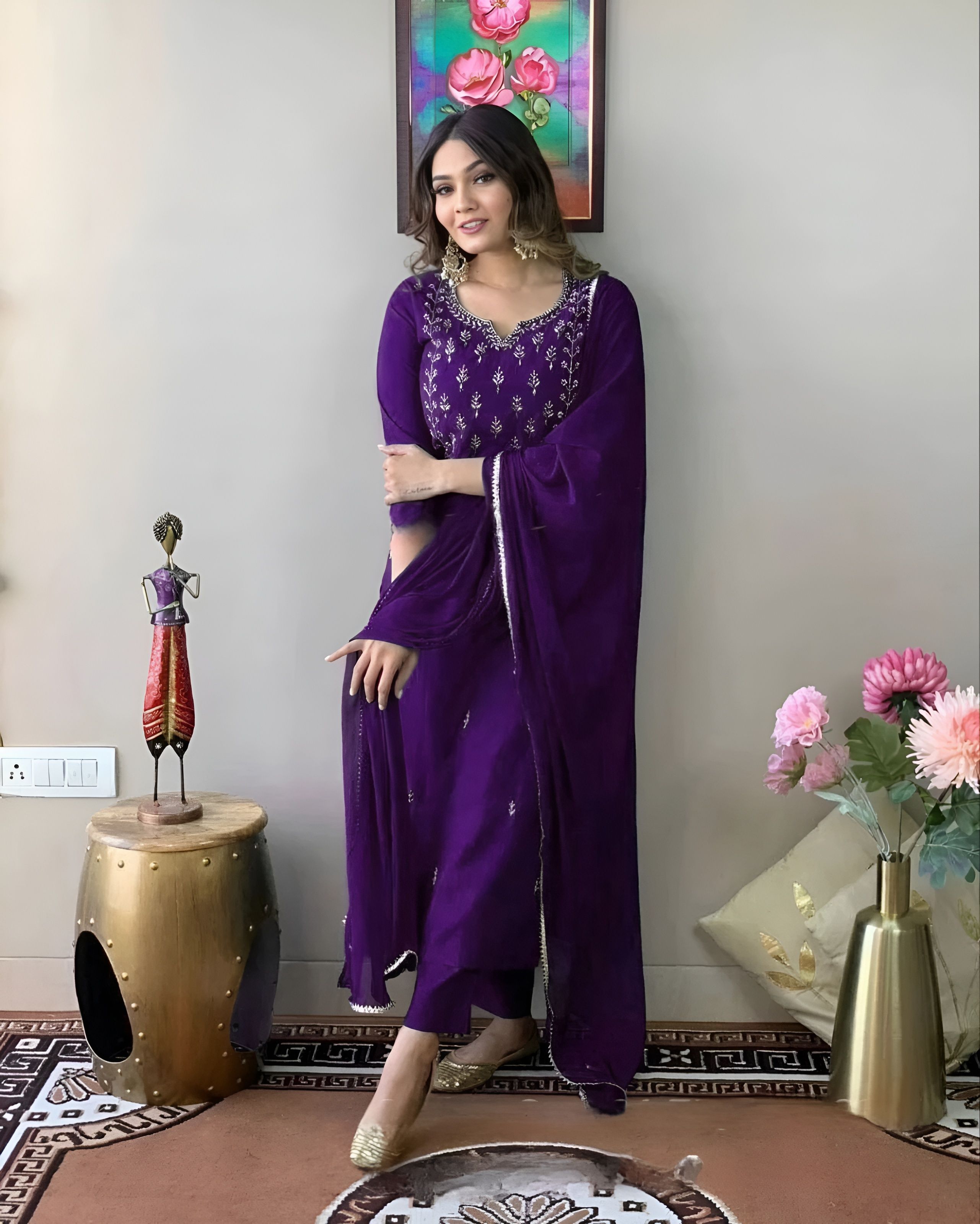 Embroidered Anarkali Kurta, Bottom & Dupatta Set-image-37