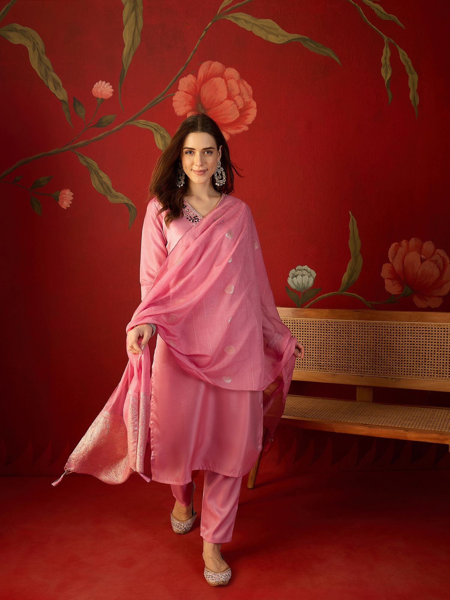 manvaa Embroidered Kurta, Trouser/Pant & Dupatta Set-picture-17