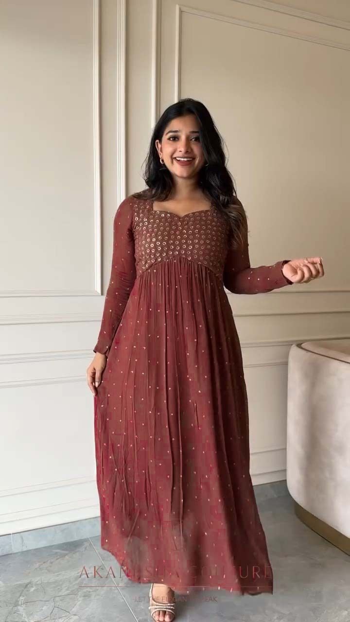 Printed Georgette Stitched Flared/A-line Gown-image-19