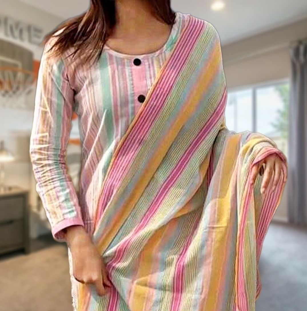 shahbazcreation Women Cotton Blend Kurti Pant Dupatta Set Striped Kurta, Trouser/Pant & Dupatta Set-picture-23