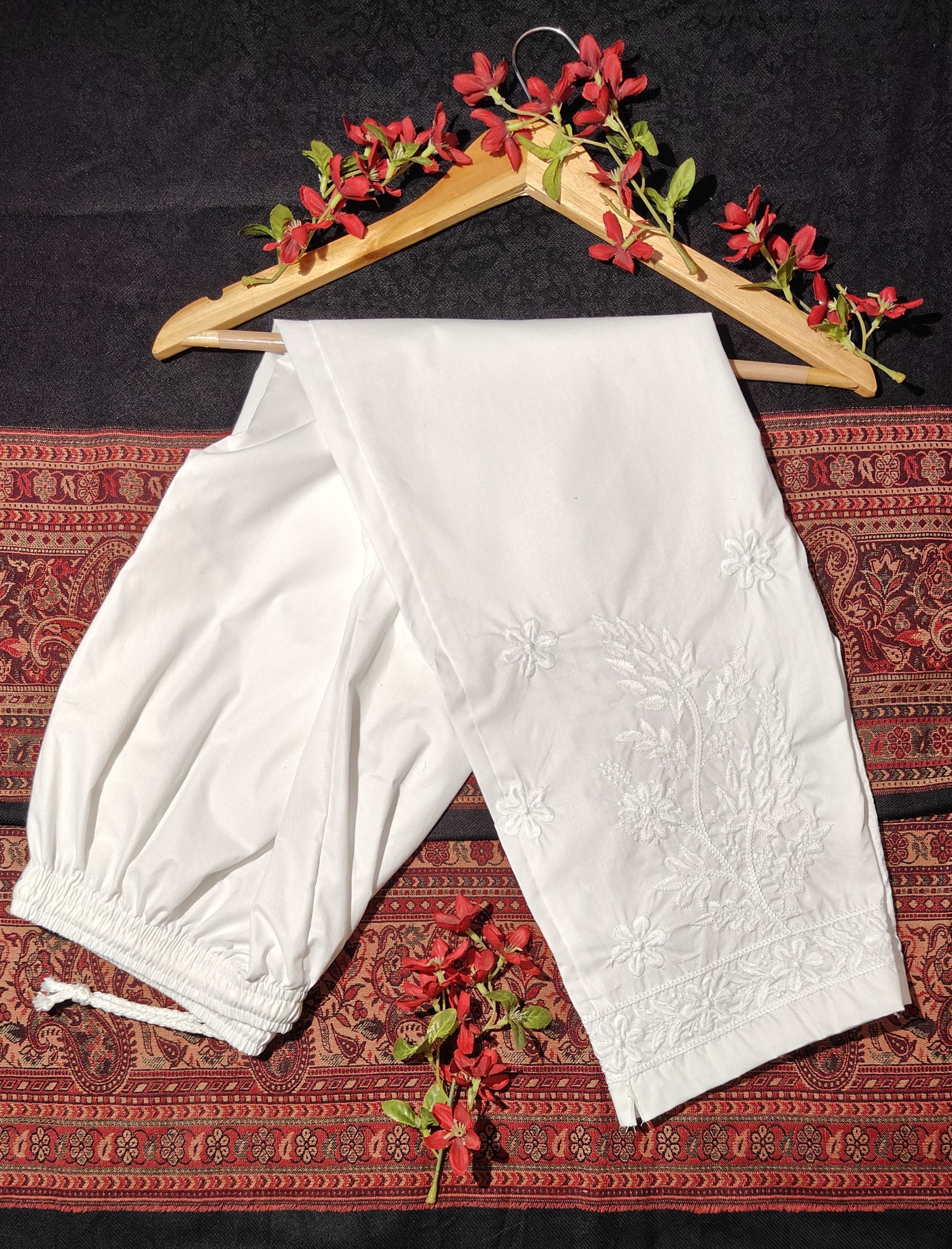 Cotton Blend Embroidered Women ["White"] Salwar