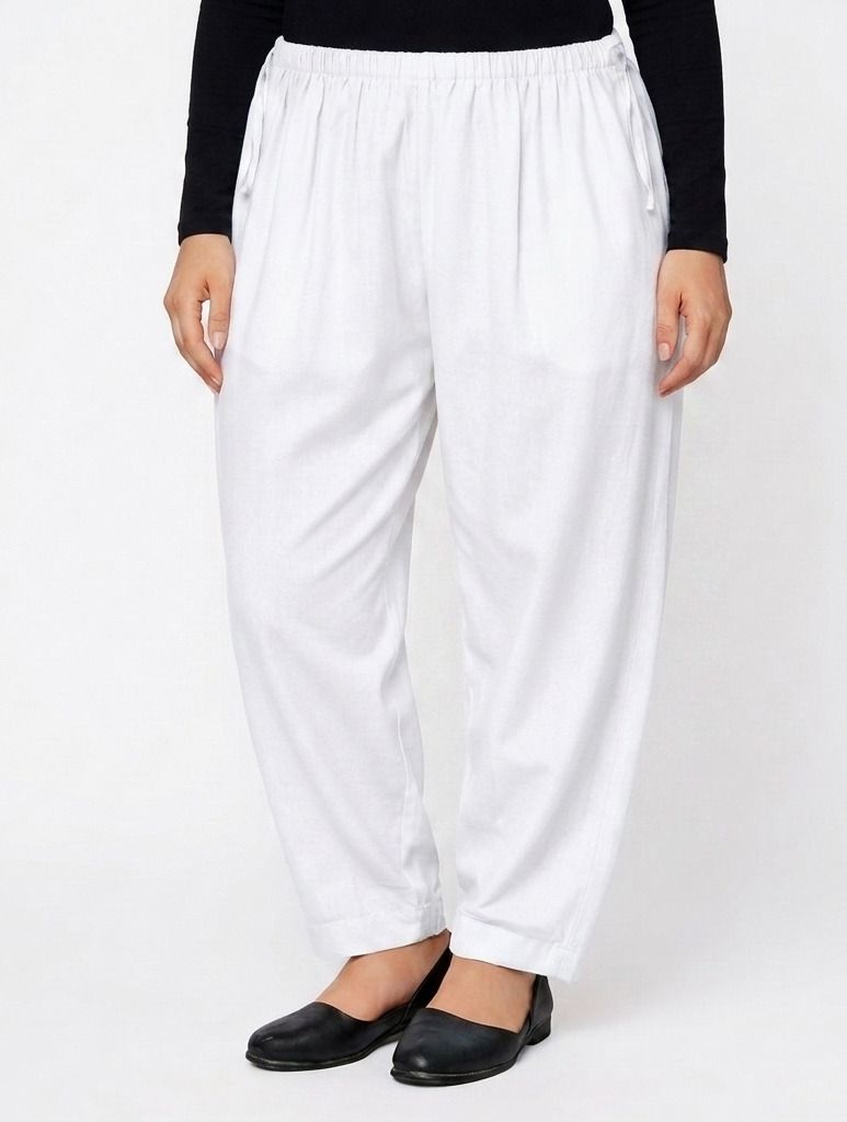 Pure Cotton Solid, Graphic Print Women ["White"] Salwar-image-26