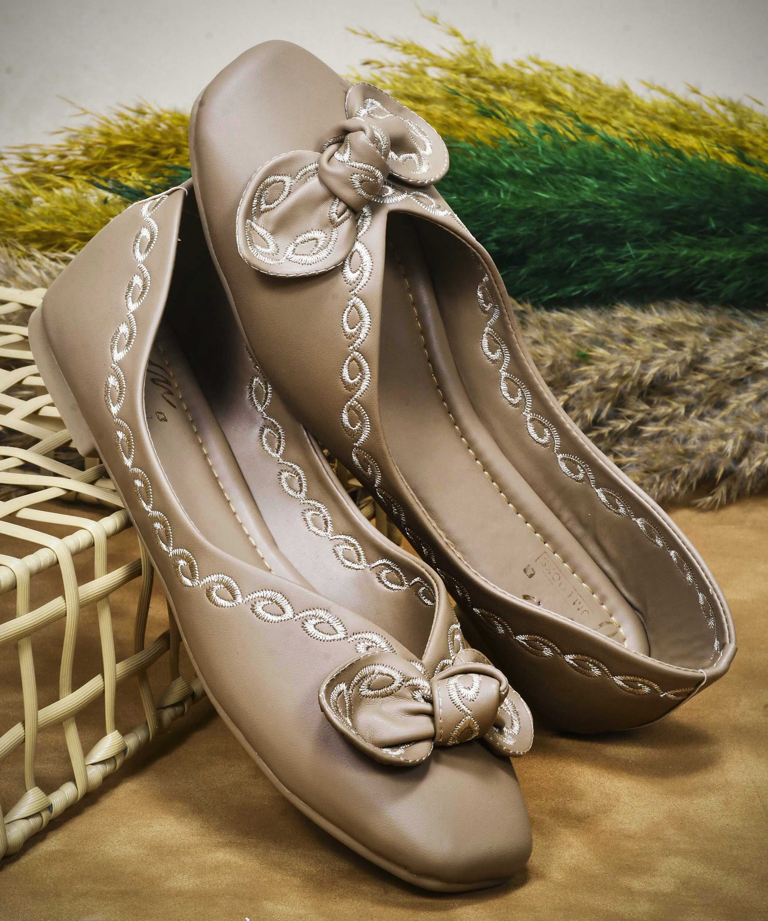 JM Looks Embroidered Knotted Bow Ladies Shoes Bellies For Women-image-49