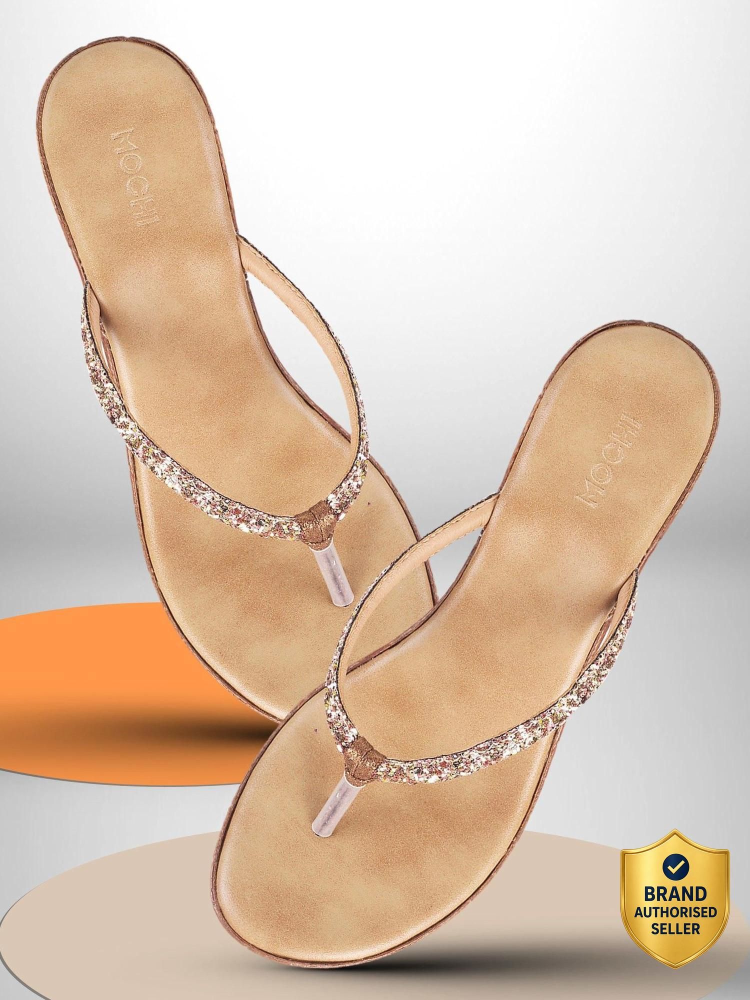 Women Gold-TonedEmbellished Wedges Sandal-image-3