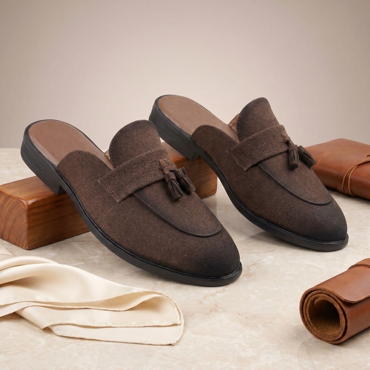 anouk Men Brown Suede Finish Tassel Slip-On Mule Loafers Loafers For Men-picture-11